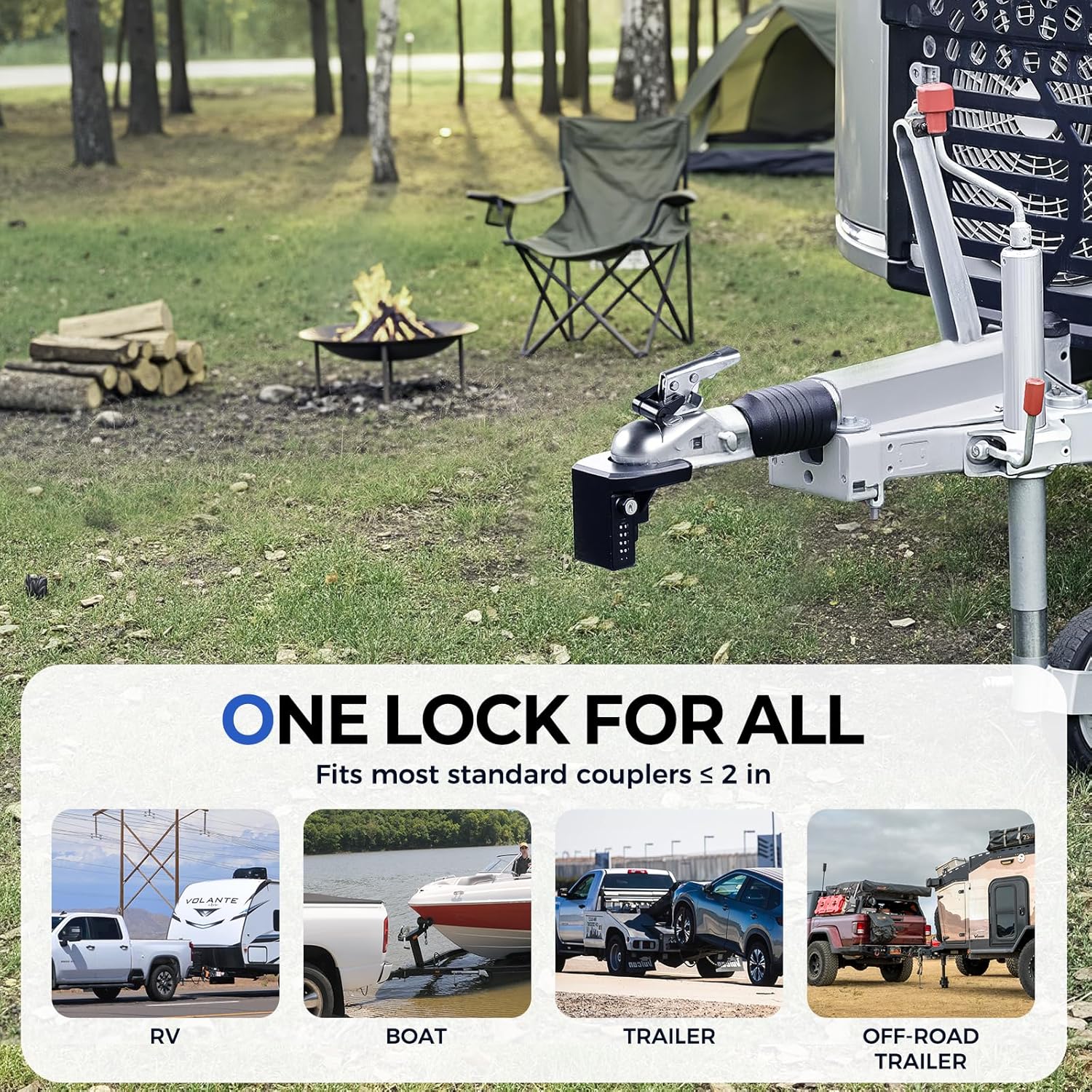 Truckiipa Trailer Hitch Lock with Keys & 4-Digit Combo Lock - Trailer Locks Fits 1-7/8", 2'' Couplers, with Tongue Locks, 1/4'' Dia, 3/4'' Span, Heavy-Duty Trailer Coupler Lock for RV, Trailers, Boat