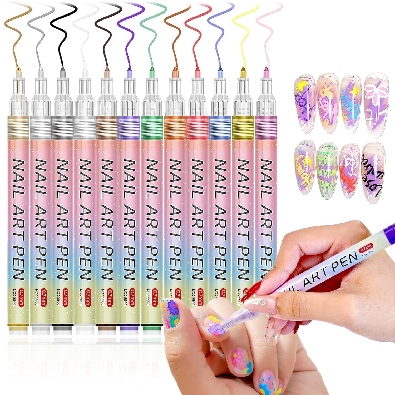 12 Colors Nail Art Pens Set with 0.5 mm Fine Tip - Quick Dry Waterproof Acrylic Nail Paint Markers for DIY Nail Design, Dots, Lines, Lettering and Drawing Art for Women & Kids-image-18