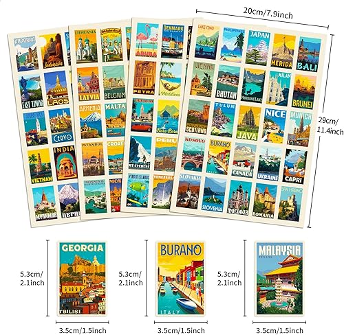 Miniatura 9 de Juego de 100 calcomanías de viaje de fama mundial (4 hojas25 piezas) calcomanías impermeables para botellas de agua para laptop, bicicletas, álbumes
