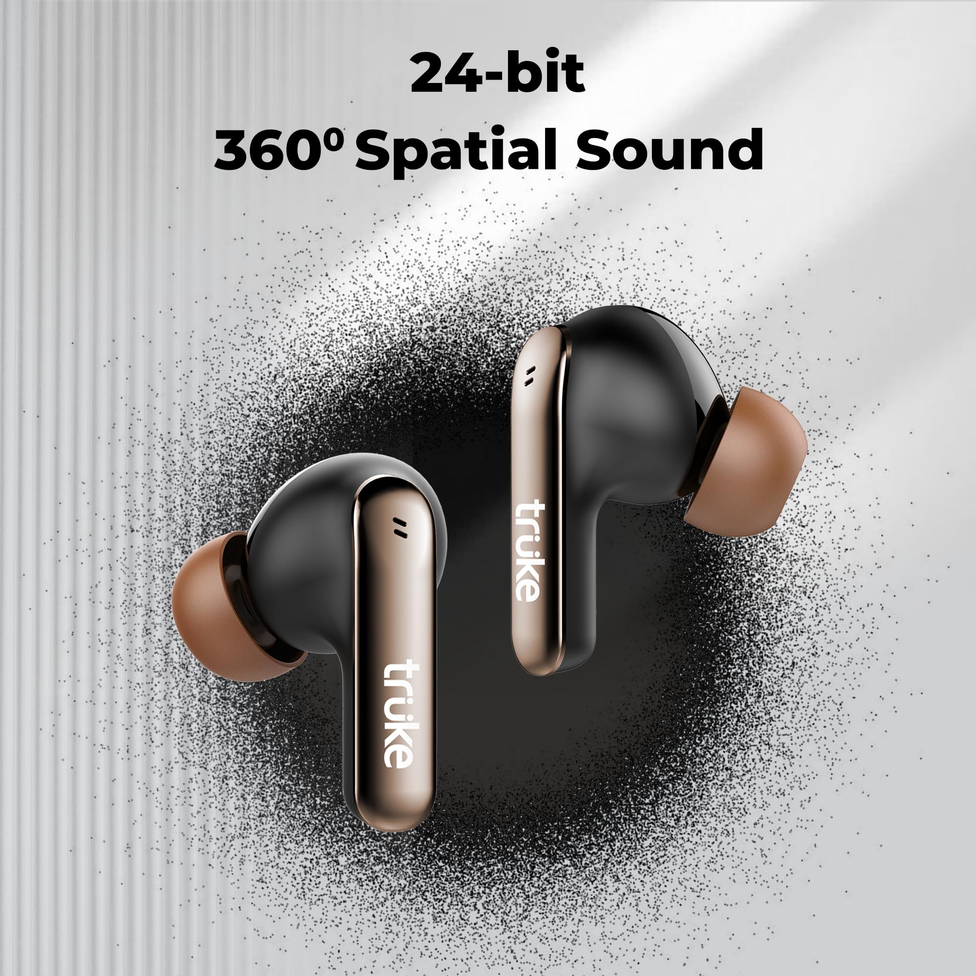 truke New Launch Mega 7 True Wireless in-Ear Earbuds w/ 24-Bit 360 Spatial Audio, 60H Playtime & Fast Charging Buds, Dual Pairing, 40ms Low Latency TWS, 4-Mic ENC, Made in India-(Coffee Brown) — Amazon image 3