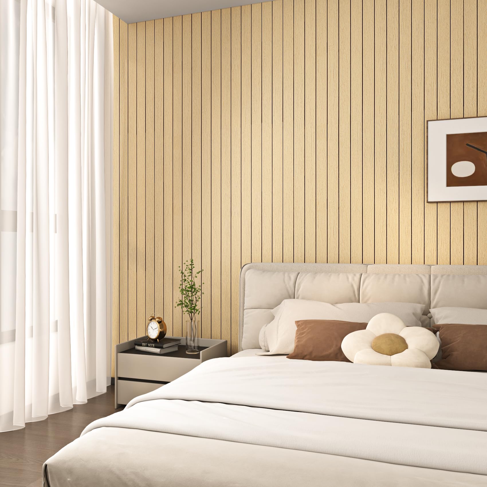 Yenhome Paneles 3D de Madera Decorativos Paneles para Pared Roble 90x500cm Vinilo 3D Adhesivo Pared Efecto Madera PVC Panel Acustico Decorativo Adhesivos Roble para Salon Dormitorio Garaje Cocina
