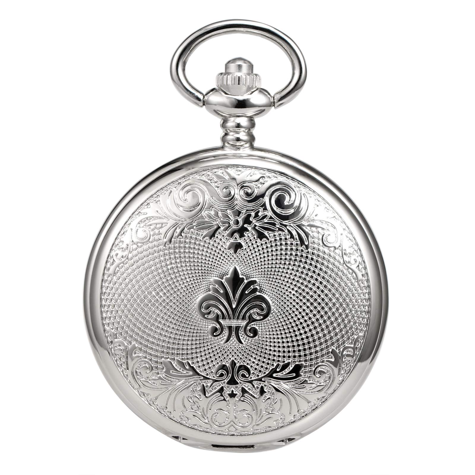 Treeweto Montre à Gousset mécanique avec Ailes d'aigle Double boîtier Creux Chiffre Romain avec chaîne Coffret Cadeau