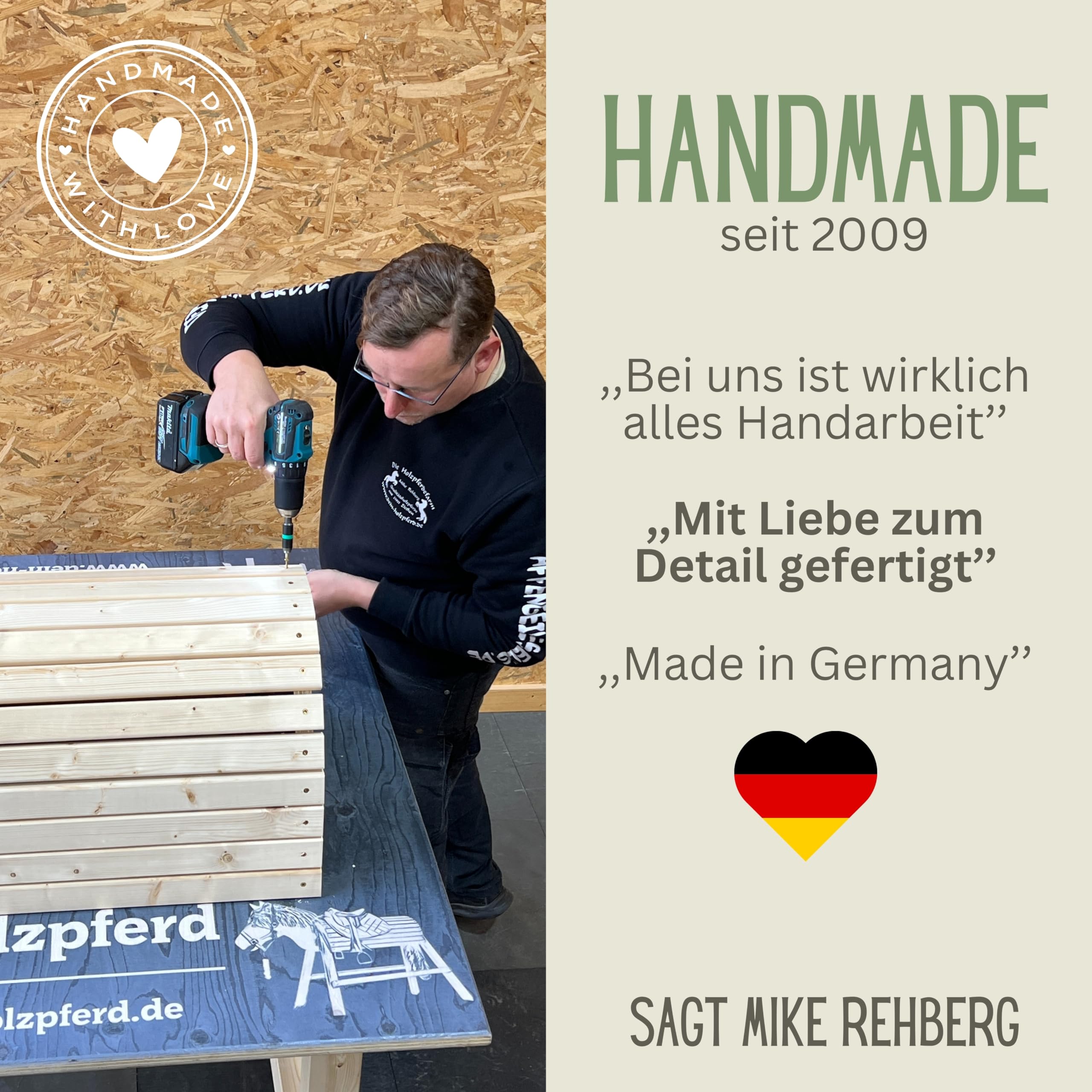 Wolle 100cm für draußen Reitpferd Garten Voltigierbock für Kinder, Stehpferd groß, Gartenpferd handgefertigt aus Deutschland, Voltigierpferd Holzpony mit Mähne
