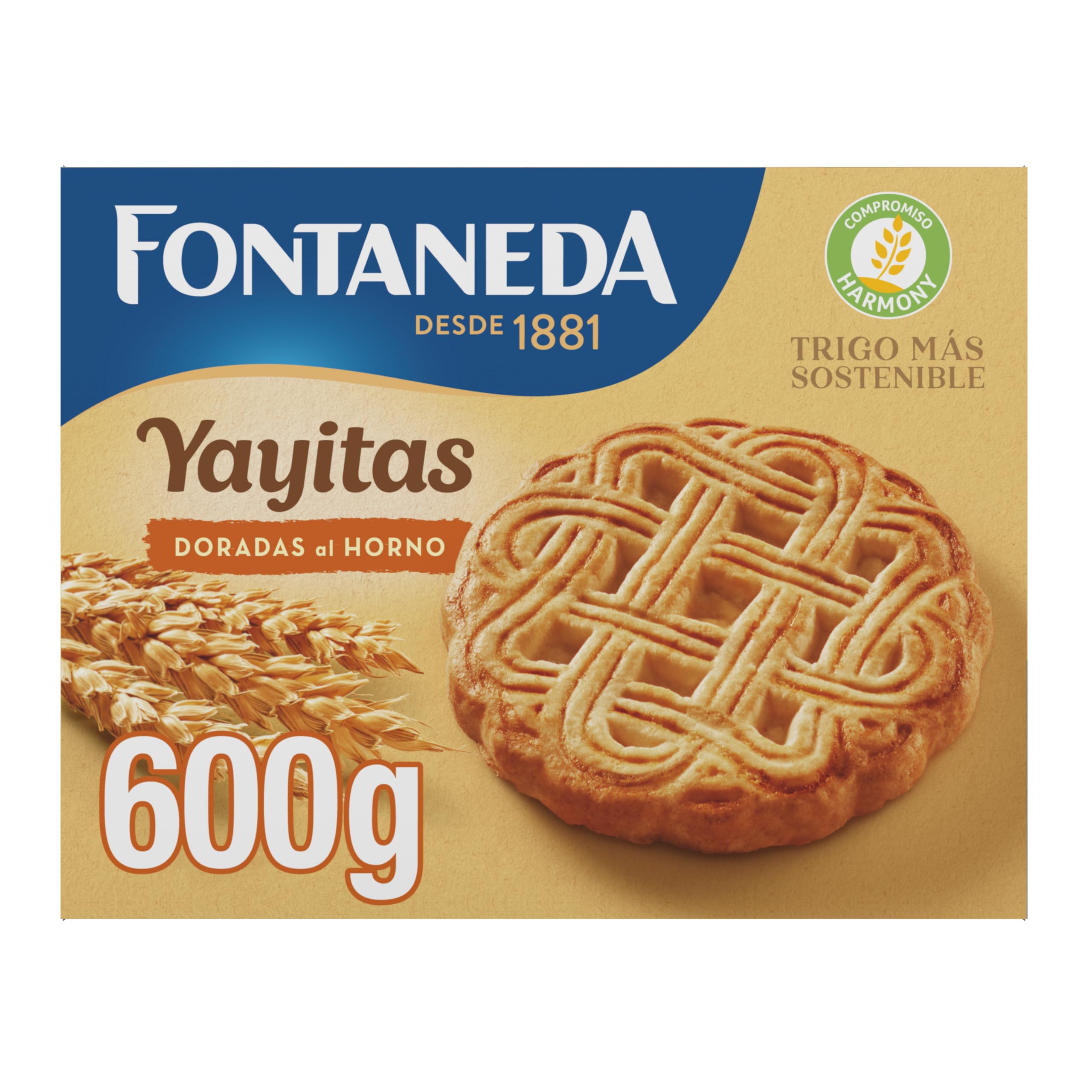 Fontaneda Yayitas Galletas Doradas al Horno, 72% de Cereales, Fuente de Fibra, 600 g