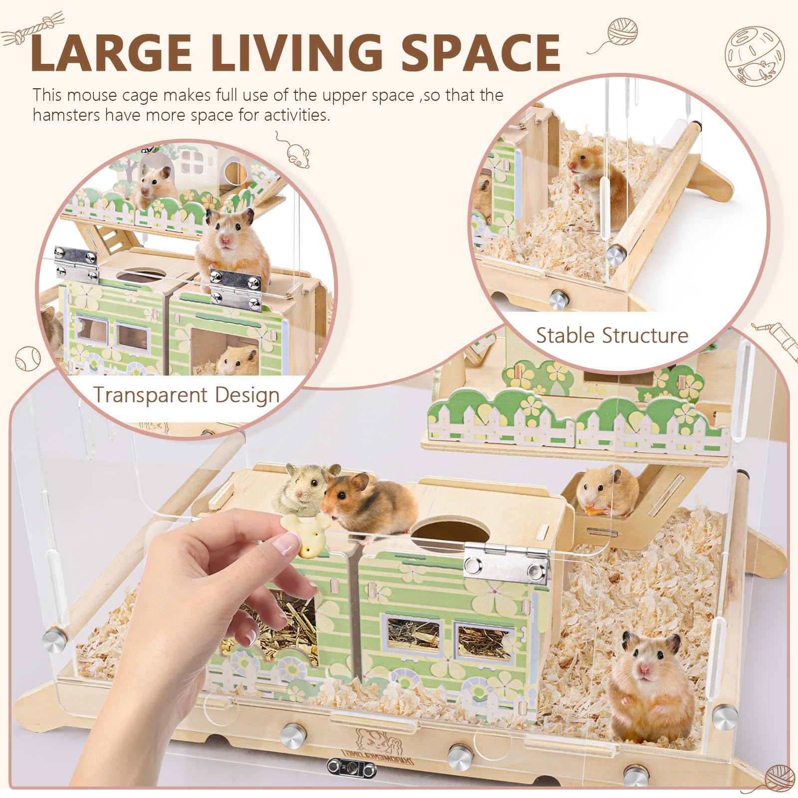 Gabbia per criceti in acrilico con nascondigli per criceti, serbatoio per criceti per piccoli animali domestici, gabbia per topi per animali domestici, kit per criceti, capanna per porcellini d'India