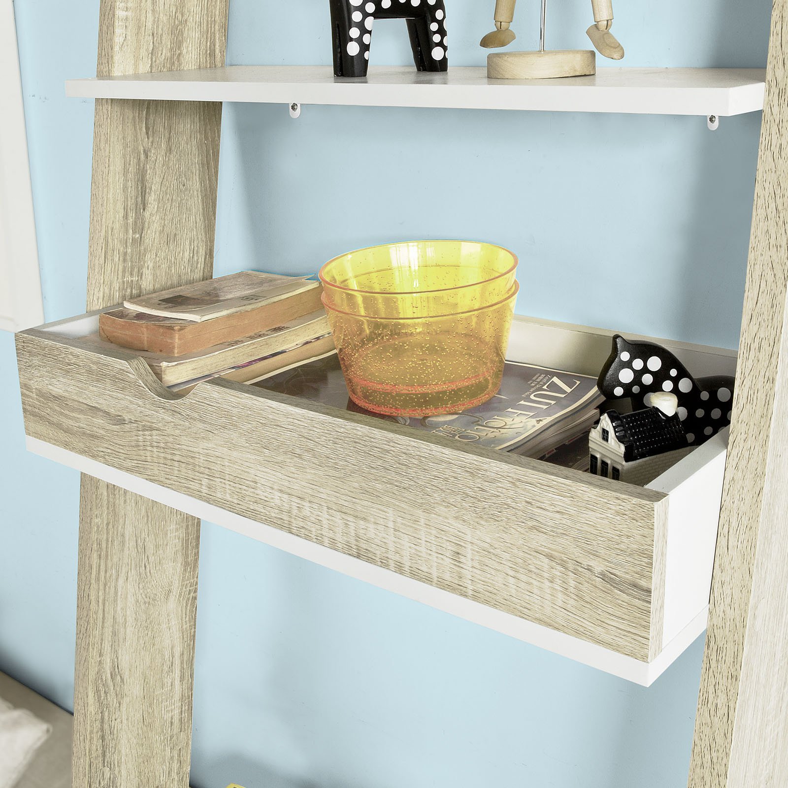 SoBuy FRG111-WN-Libreria da parete con ripiani, dimensioni ca. 65x176x40 cm, Bianco/Naturale