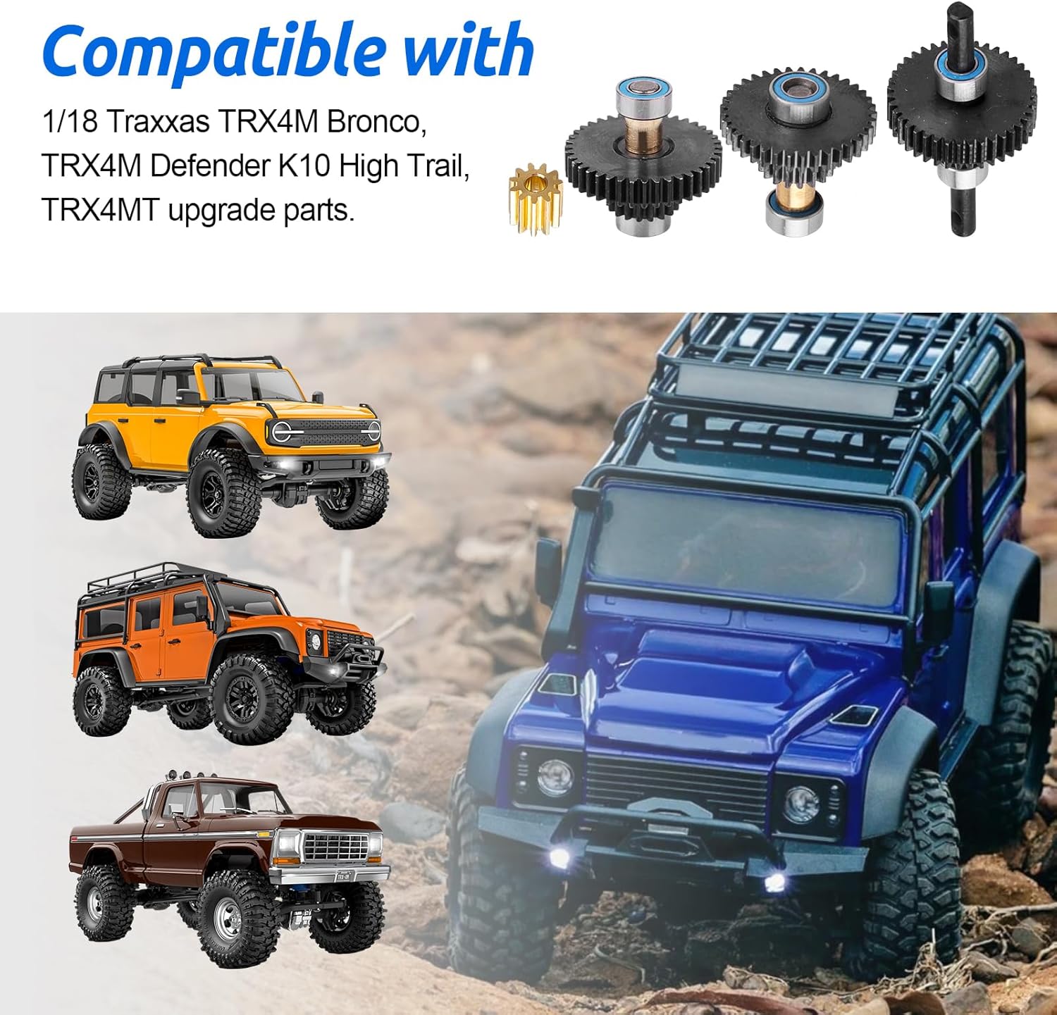 HobbyPark Steel Transmission Gears Set Upgrades for TRX4M Bronco Defender TRX4MT 1/18 RC Crawler Car (16.6:1)