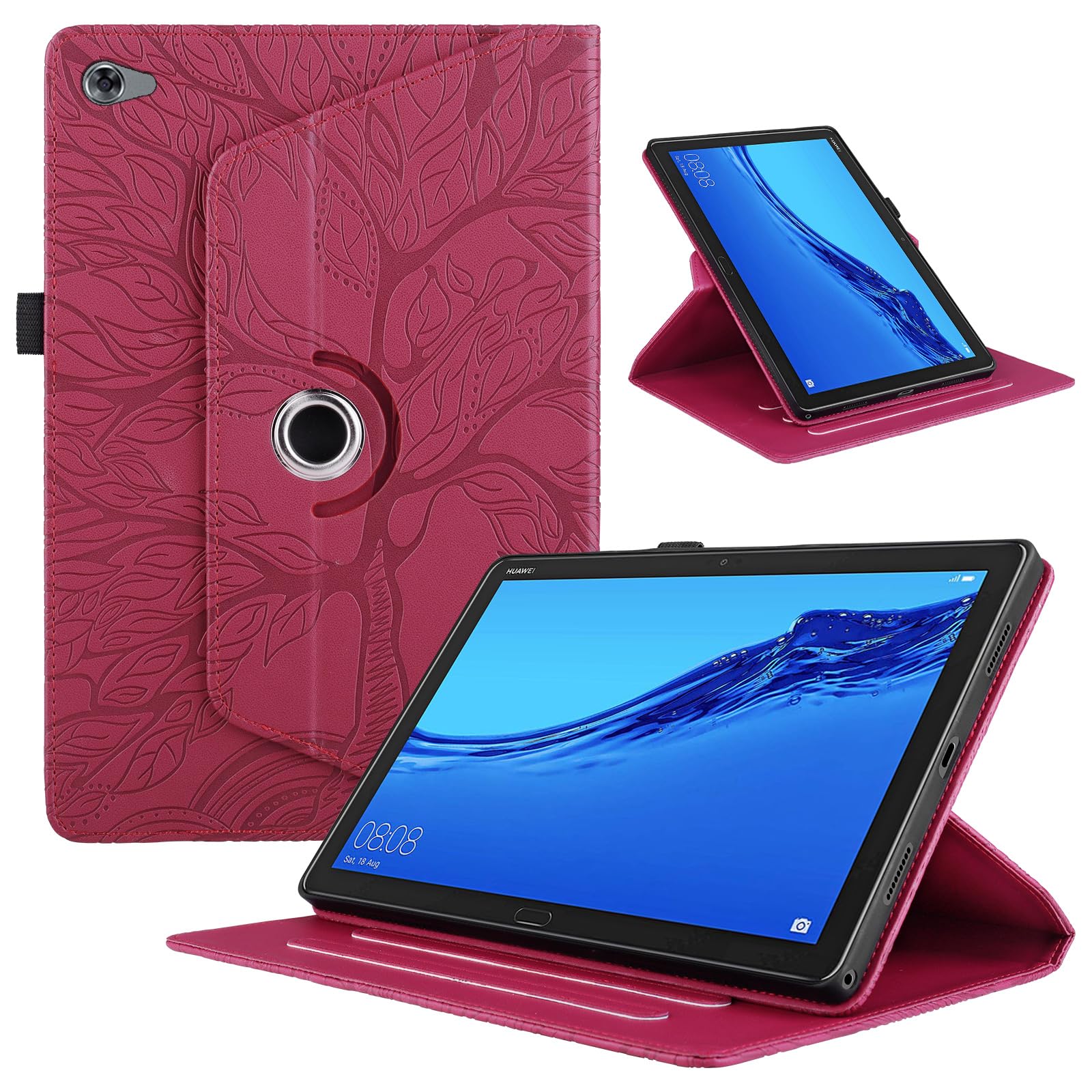 Funda para Samsung Galaxy Tab S9/ S8/ S7 11" (SM-X710/X700/T870) PU Cuero Tablets Protectora Cover 360°Carcasa Giratoria de ángulo Múltiple Stand Función Tablets Funda,Rojo Árboles — view 131