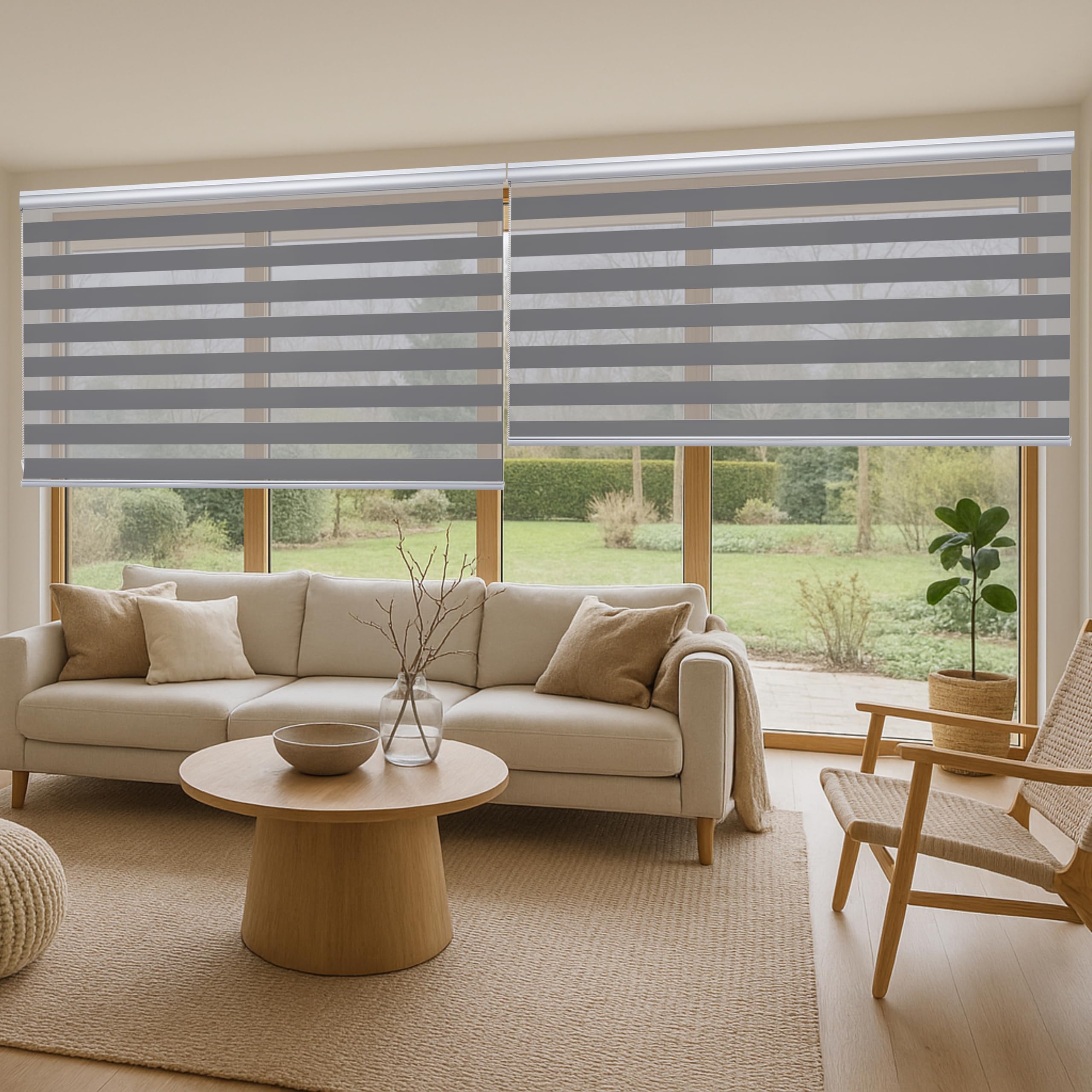 Estores Noche y Día Premium Alta Gama Fácil instalación 60x250 cm Plata | Estor con galería redonda y cadeneta en aluminio de Máxima Calidad para ventanas. El ancho de la tela mide 58 cm StoresDeco