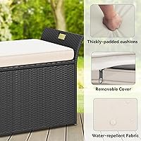 Vista 6 de YITAHOME 90 Gallon Outdoor Wicker Storage Bench w/Cushion, Large PE Rattan Deck Storage Box w/Handles & Hydraulics for Patio Furniture, Cushions