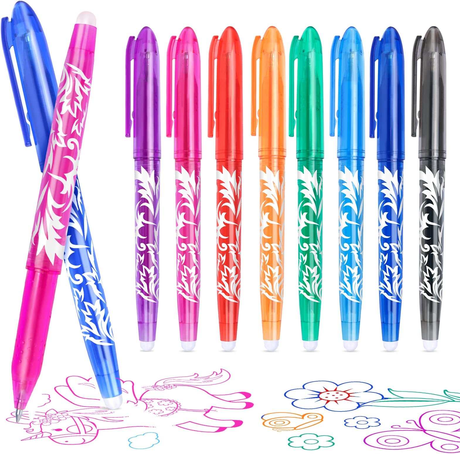 KERIFI Erasable Pens Rub Out Pens, 0.5mm Erasable Gel Pens with Rubbers