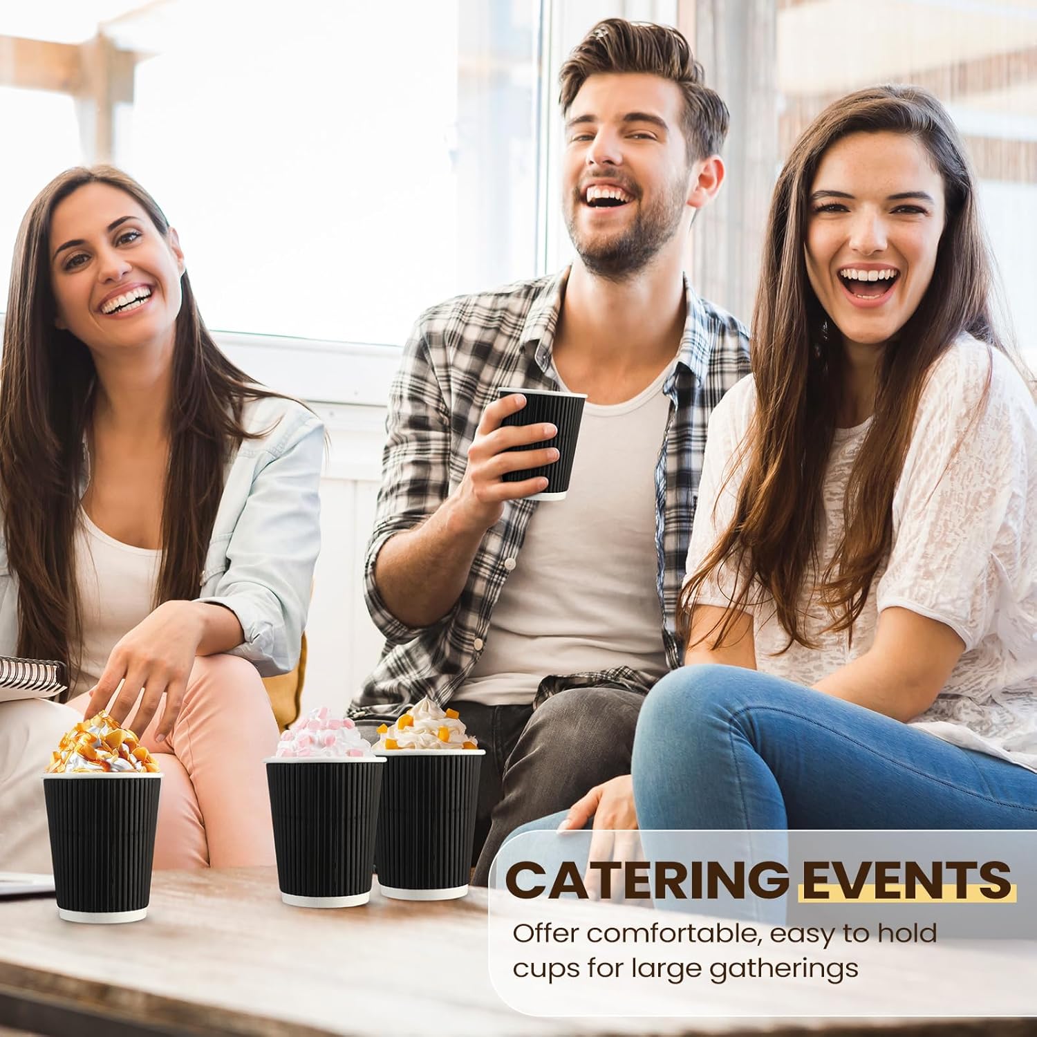 200 Pack 8 oz Disposable Coffee Cups Insulated Corrugated Paper Coffee Cups for Hot Drinks or Cold Beverages Ripple Cup for Espresso Office Cafe Home, No Lids(Black) - Image 6