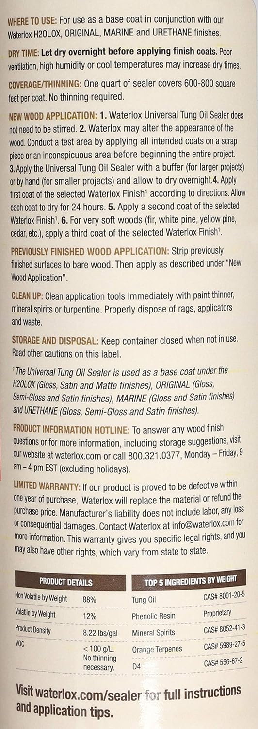 Waterlox Universal Tung Oil Sealer, 1 Pint