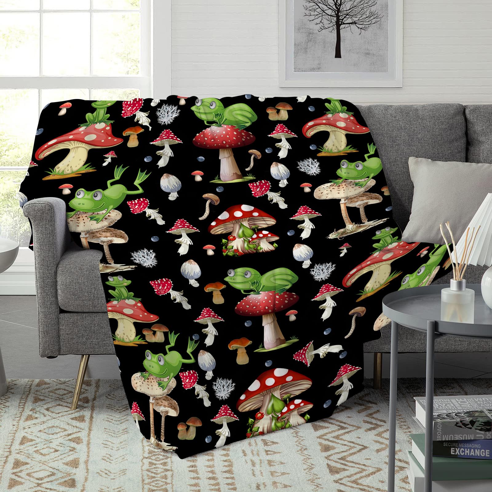 Frog Blanket Gifts for Women Men Kids, Soft Fuzzy Flannel Plush Mushroom Throw for Couch Sofa Bed Home Decorative - Image 2