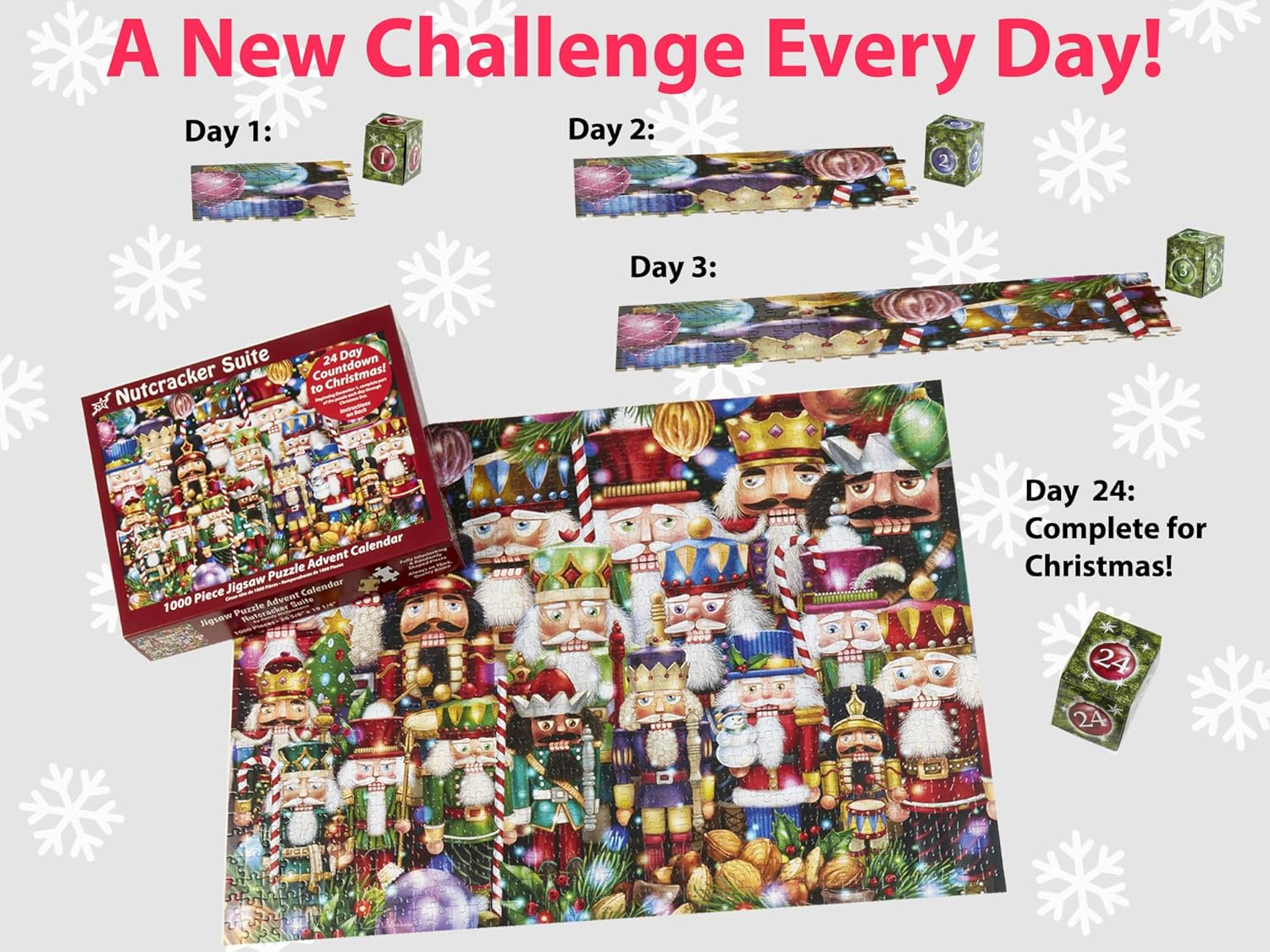 Advent Calendar Jigsaw Puzzle - 'Nutcracker Suite' 1000 Pieces by Vermont Christmas Company - 24 Puzzle Sections to Complete - Count Down to Christmas Each Day in December