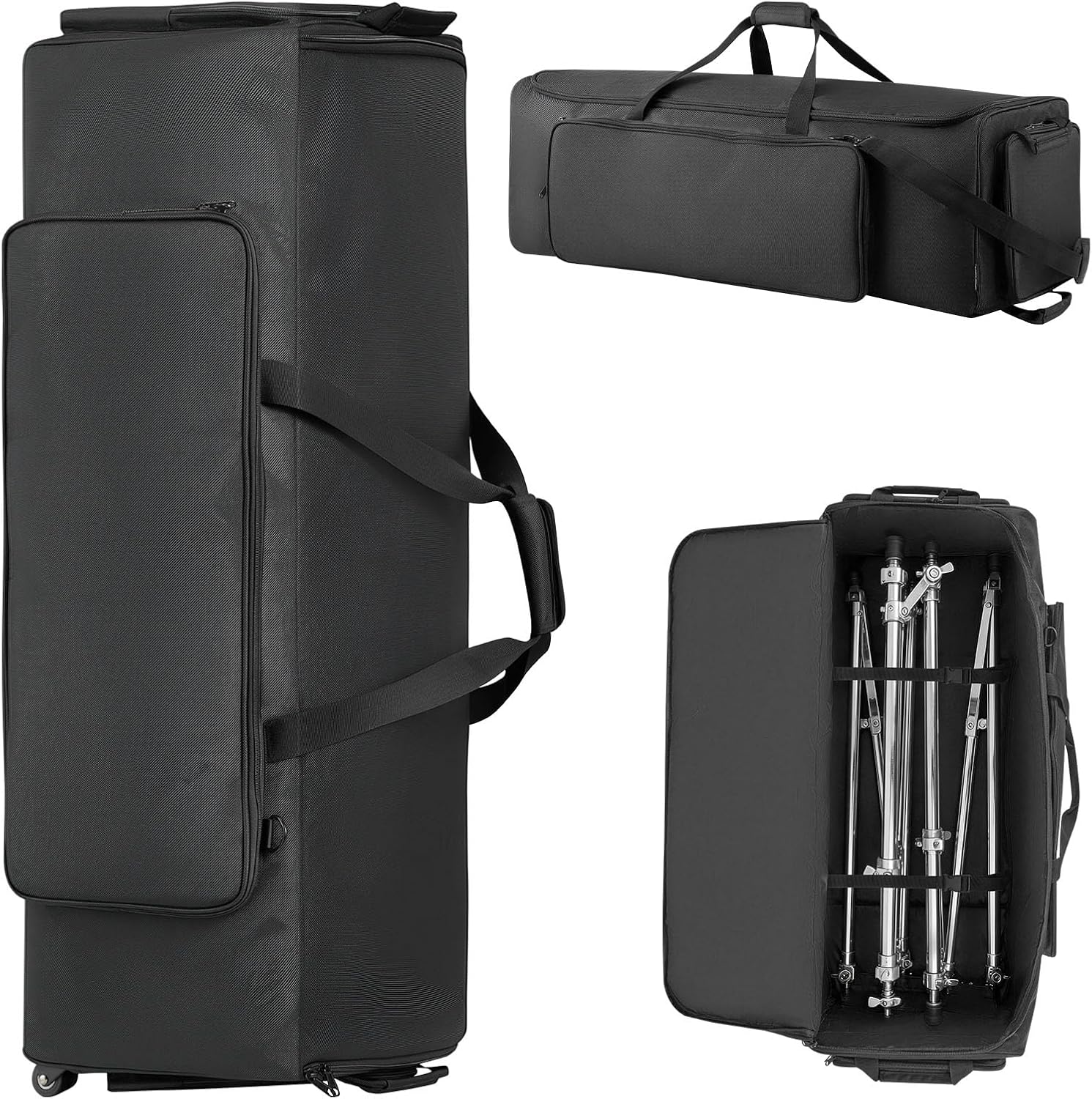 VEVOR Drum Hardware Bag with Wheels, 1680D, Drum Set Equipment Carry Bag, Carrying Case with Sturdy Handle, Durable Zipper, Smooth PVC Wheels, Multiple Pockets, for Hardware and Stand Accessory, Black
