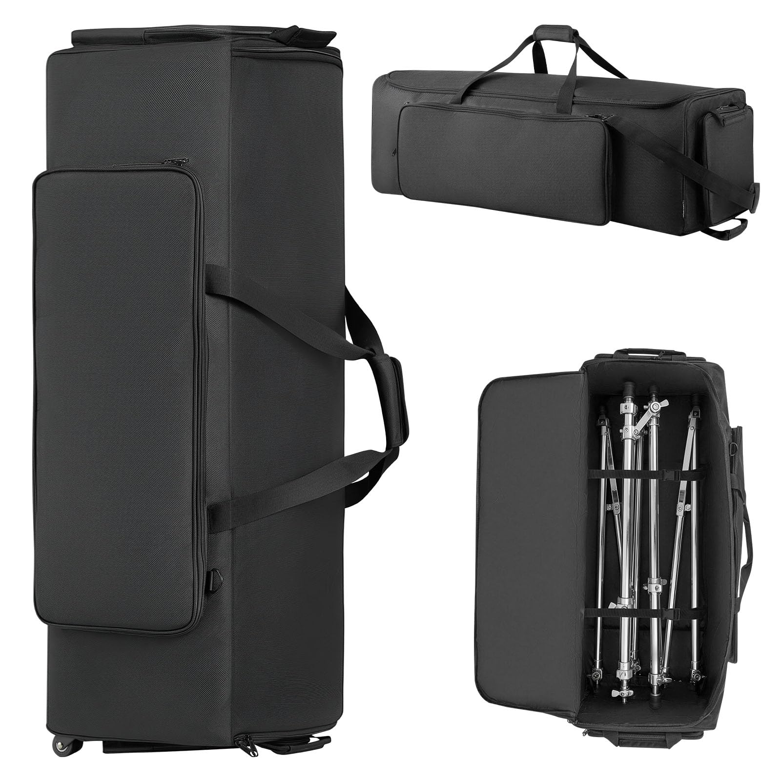 VEVOR Borsa Organizzatore Cavi DJ con Ruote in 1680D, per il Trasporto di Attrezzature per Batteria, Custodia con Maniglia Robusta, Cerniera Resistente, Ruote in PVC Liscio, Tasche Multiple, Nero