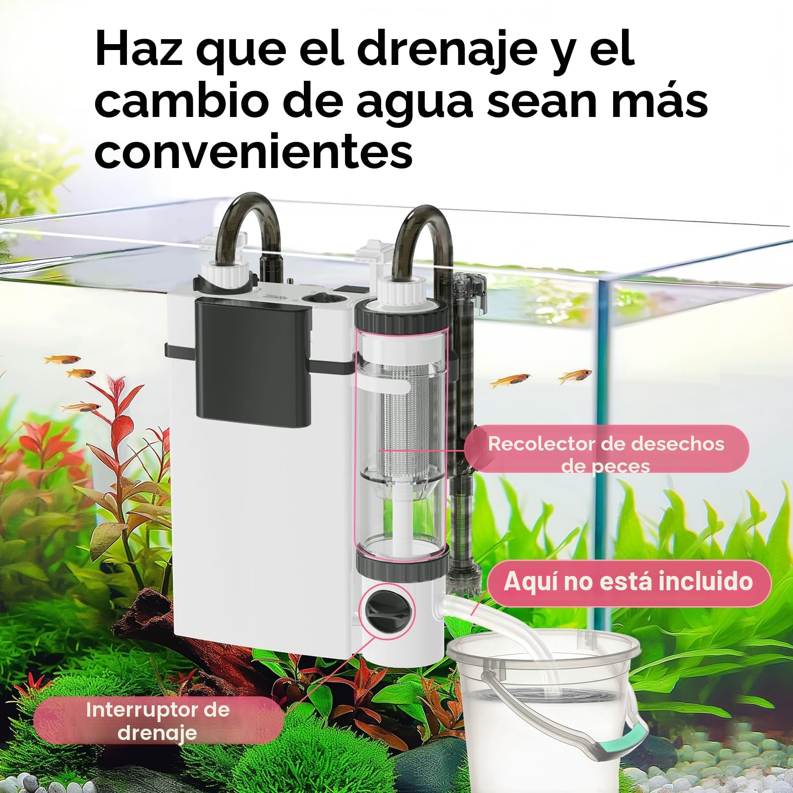Hygger Hang On Back Filter, Silencioso Filtro Externo para Tanque de Peces, 600L/H 8W Filtro de Acuario con Colector de Desechos de Peces, Ajustable Fish Tank Filter for 56-113L Tanks