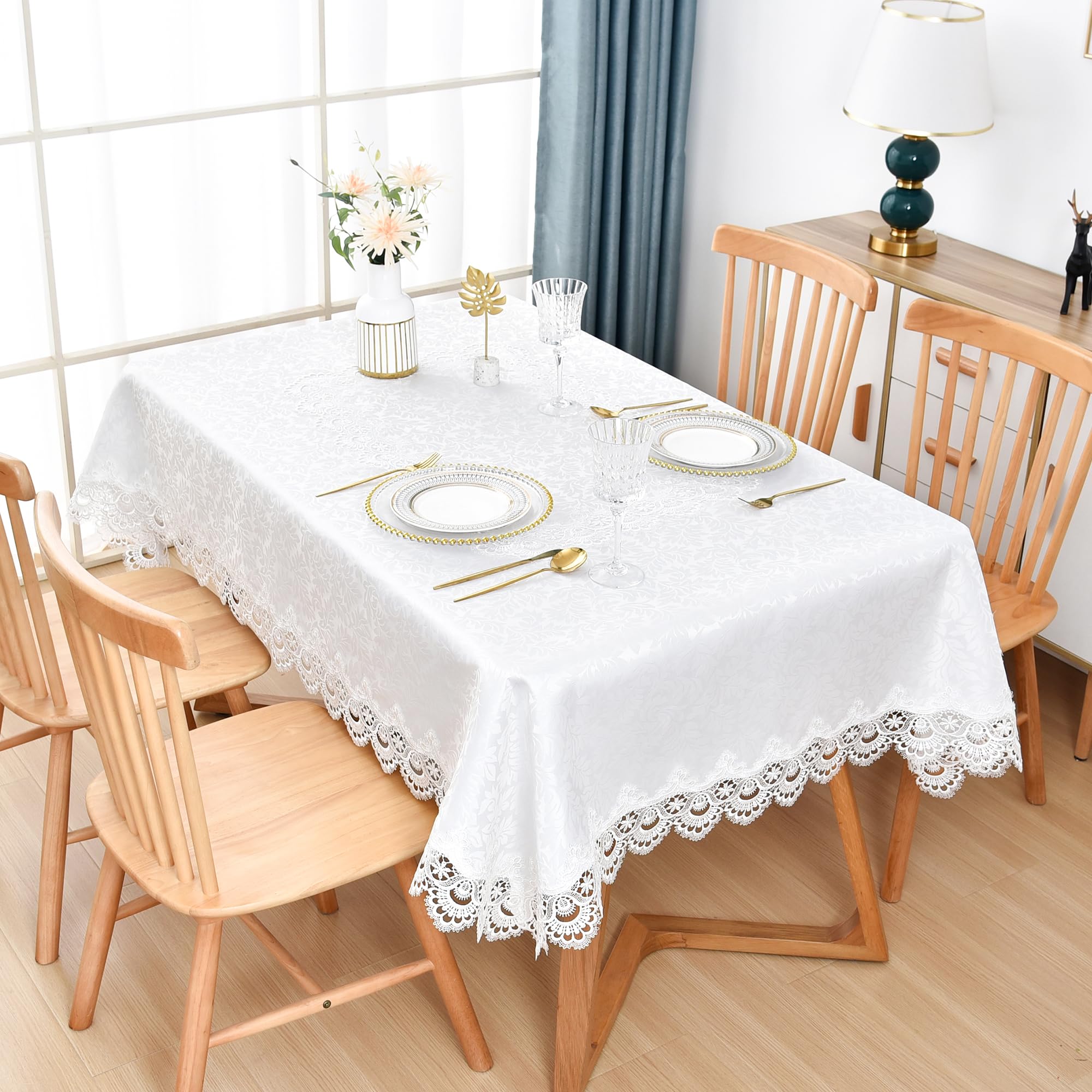 Inmerget Elegante tovaglia in pizzo bianco per tavolo da caffè, per matrimoni, feste, casa, cucina, soggiorno, decorazione per tavolo, rettangolare, 110 x 160 cm