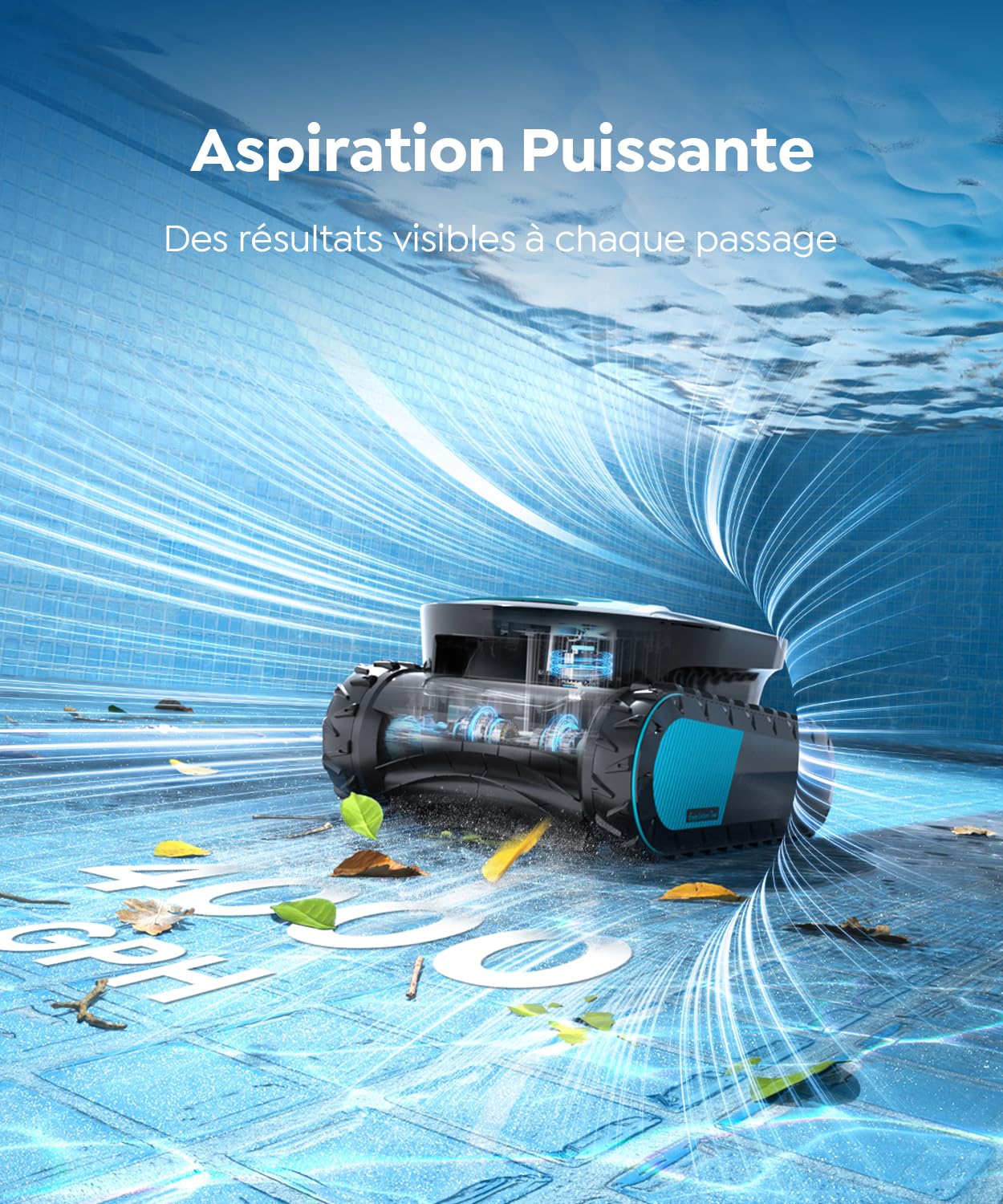 Pleco Pro Robot Piscine sans Fil, Nettoyage Fond, Parois et Ligne d'eau, Autonomie 210 Min, Double Filtre, 7 Modes, Contrôle par Application, Aspirateur Piscine jusqu'à 200 m²,Onyx