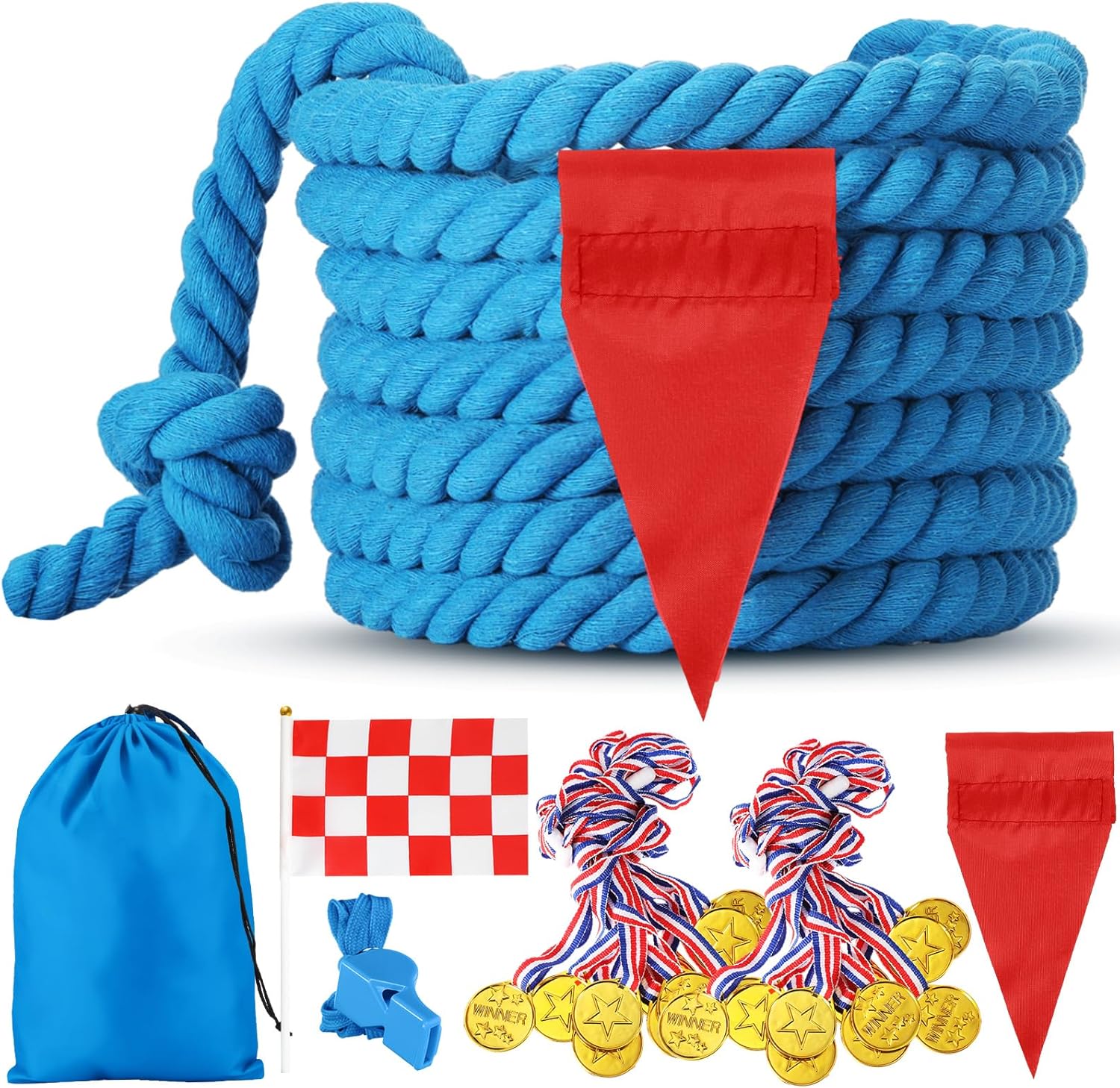 Syhood Tug of War Rope Sets Field Day Party for Outdoor Carnival Birthday Party Camping Picnic Yard Backyard Lawn Team Building Summer Activities(Blue, 20')
