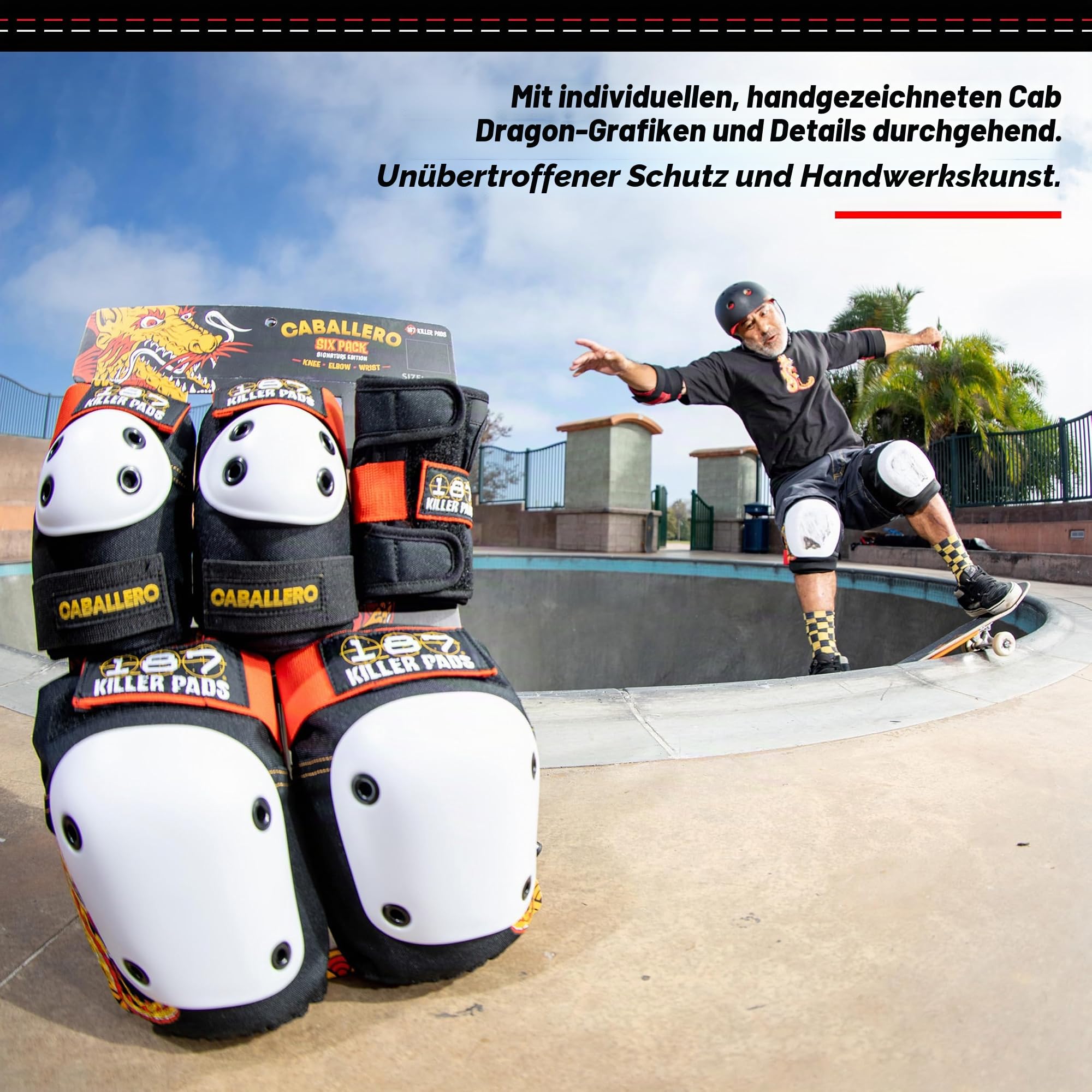 187 Killer Pads Skateboarding Knieschoner, Ellenbogenschützer und Handgelenkschoner, Six-Pack Pad Set, Junior, Caballero