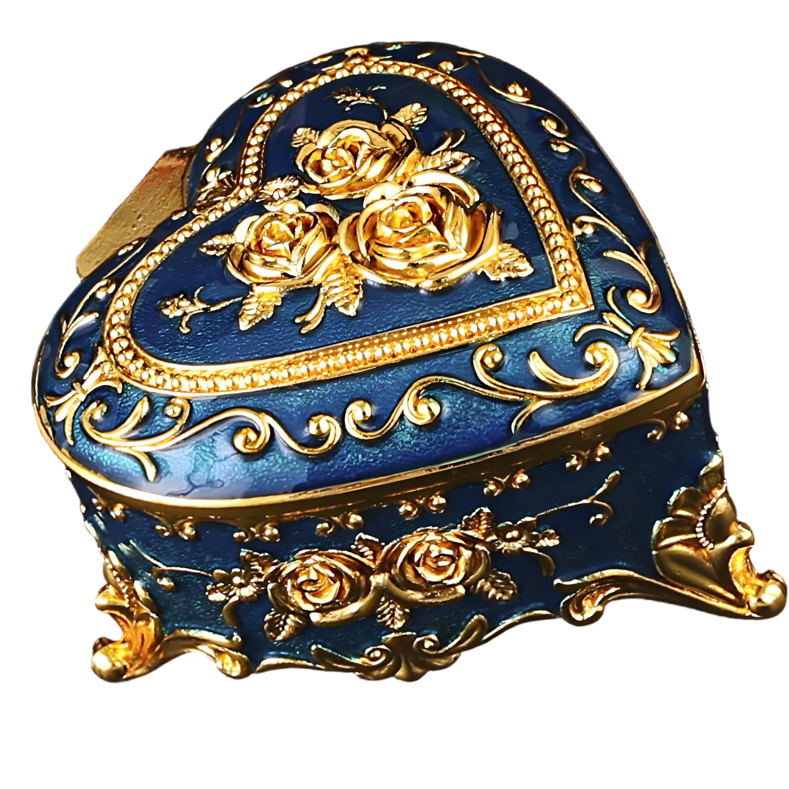 Shaped Trinket Box with Rose Embossed Lid, Zinc Alloy Jewelry Storage for Vanity Display and Dresser Use Heart Shaped Jewelry Box Rose Embossed Trinket Storage Zinc Alloy Vanity Dresser Organizer