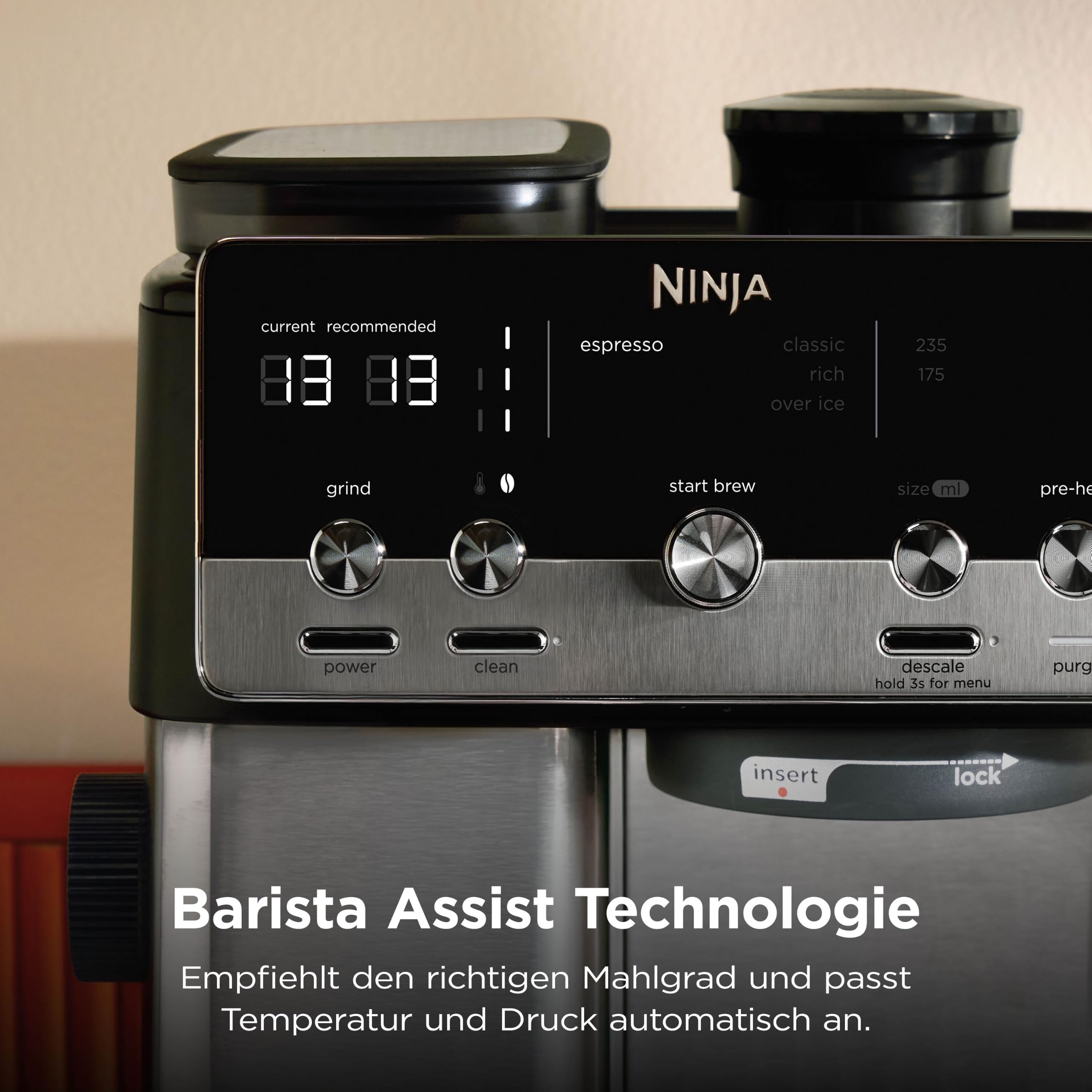 Ninja Luxe Café Mini 2-in-1-Espresso- und Filterkaffeemaschine mit integriertem Mahlwerk und manuellem Milchaufschäumer ES301EU