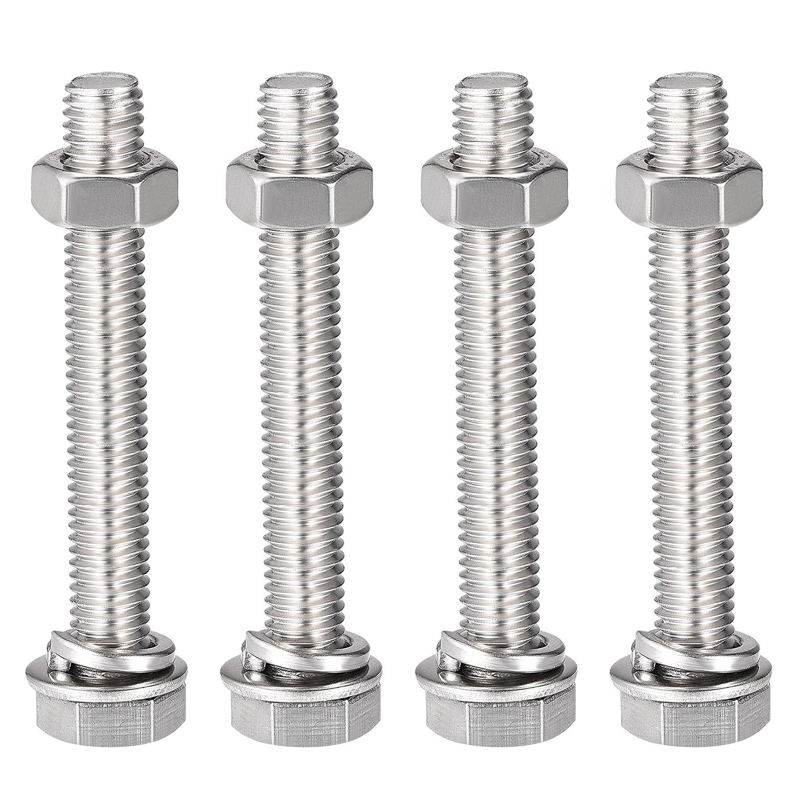TOP-VIGOR 4Pcs M8 x 55mm Hex Head Screws Bolts, Nuts, Flat & Lock Washers Kits