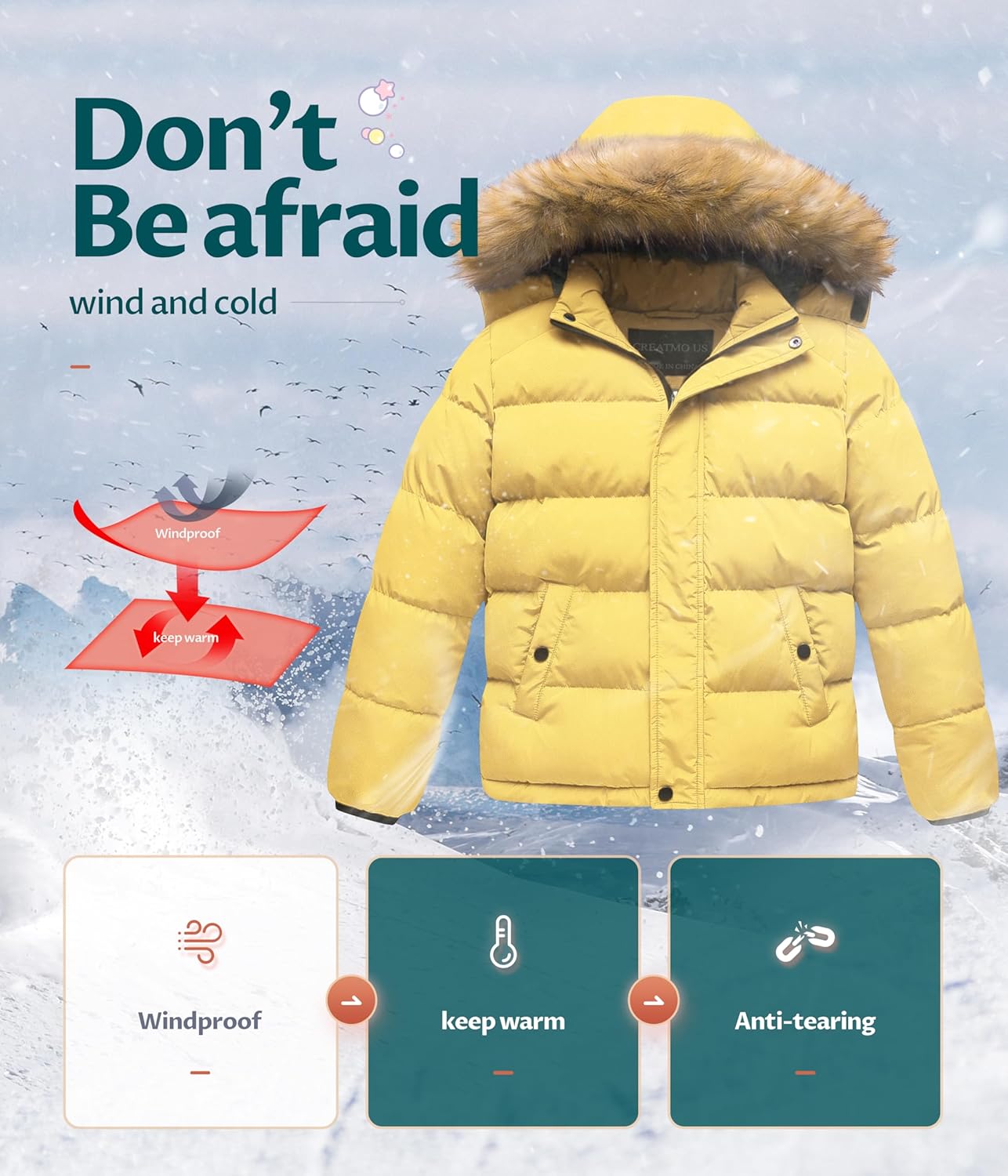 CREATMO US Boy's Water Resistant Winter Coats Warm Fleece Lined Outwear Windbreaker Ski Jacket - Image 5