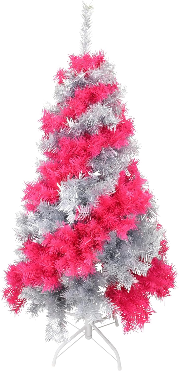 Tree Buddees Pink and Silver Swirl Colored Artificial Christmas Tree - 4 Foot