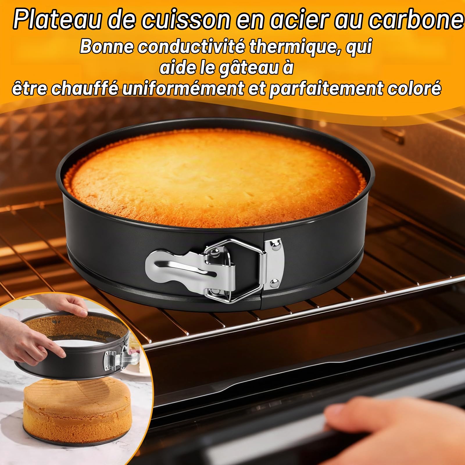 3 Pièces Moules Gâteau Rondes, Moule Charnière avec Fond Amovible, Ensemble Cuisson Gâteaux Antiadhésif, Moule Acier Carbone pour Gateau Fromage, Pâtisserie, Pizzas, Quiches (20cm/22cm/24cm)