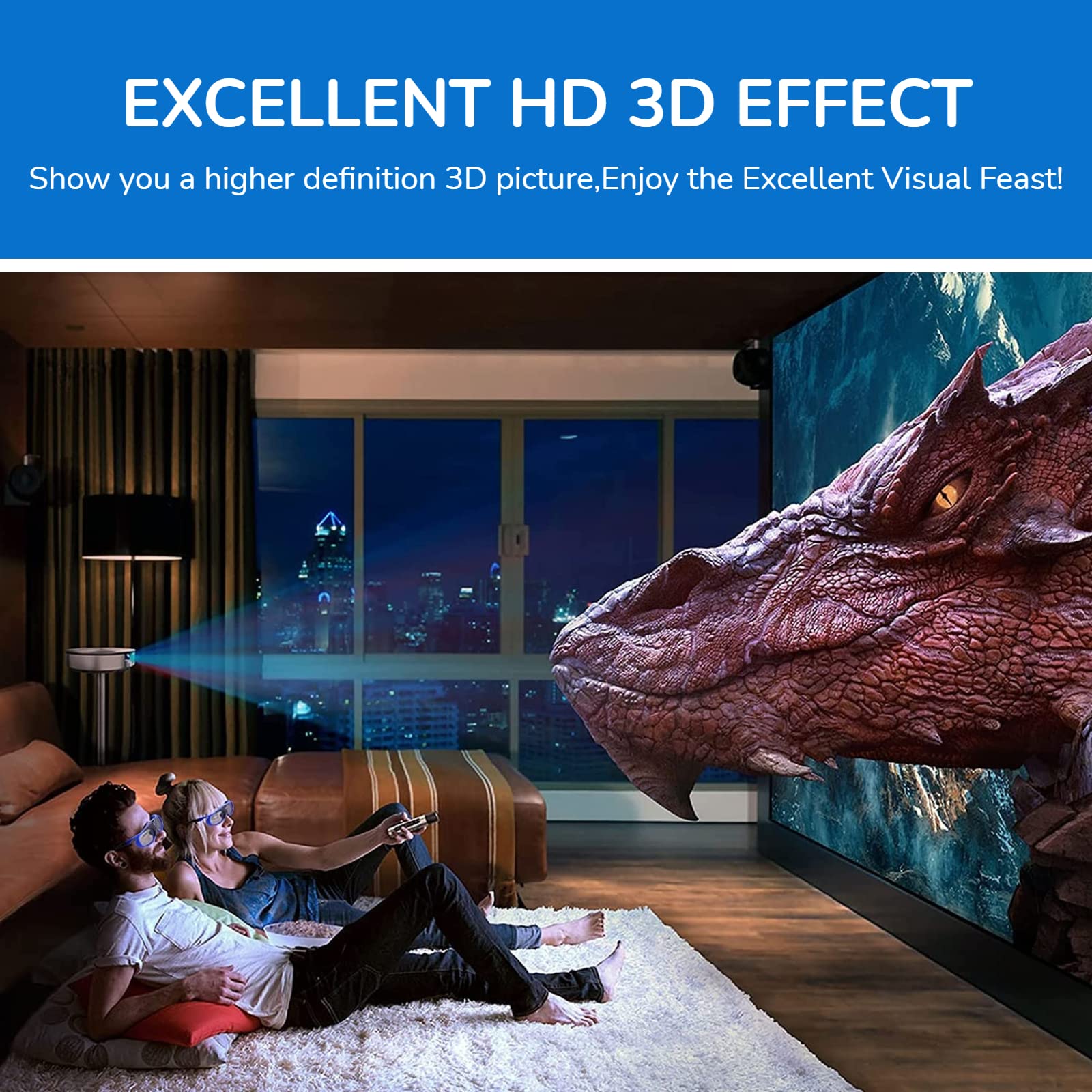 Cuifati DLP Link 3D-Brille, Wiederaufladbare Active Shutter-Brille mit 144 Hz für Alle DLP Link 3D-Projektoren, für XGIMI ZX4 H1, für JMGO G1 G3 X1, für, für Acer, für Optoma, für