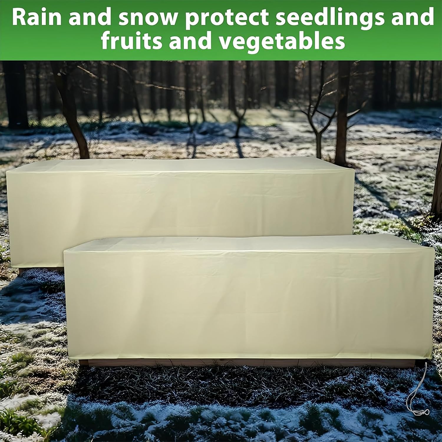 3pcs Rectangular Planter Plant Winter Frost Protection Blanket, Flower Box Frost Cover, with Drawstring(Beige,150x40x45cm)