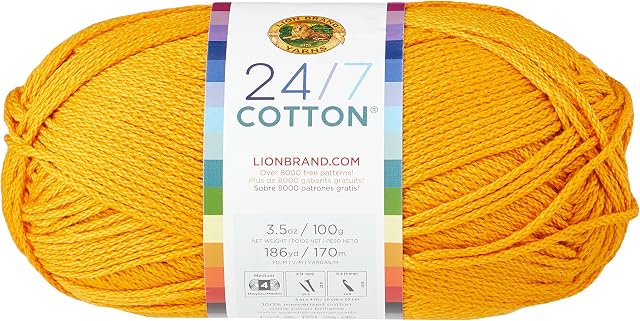 Lion Brand Yarn Company Cotton Yarn, 100 Percent Cotton, Goldenrod,15.24x6.35x6.35 cm