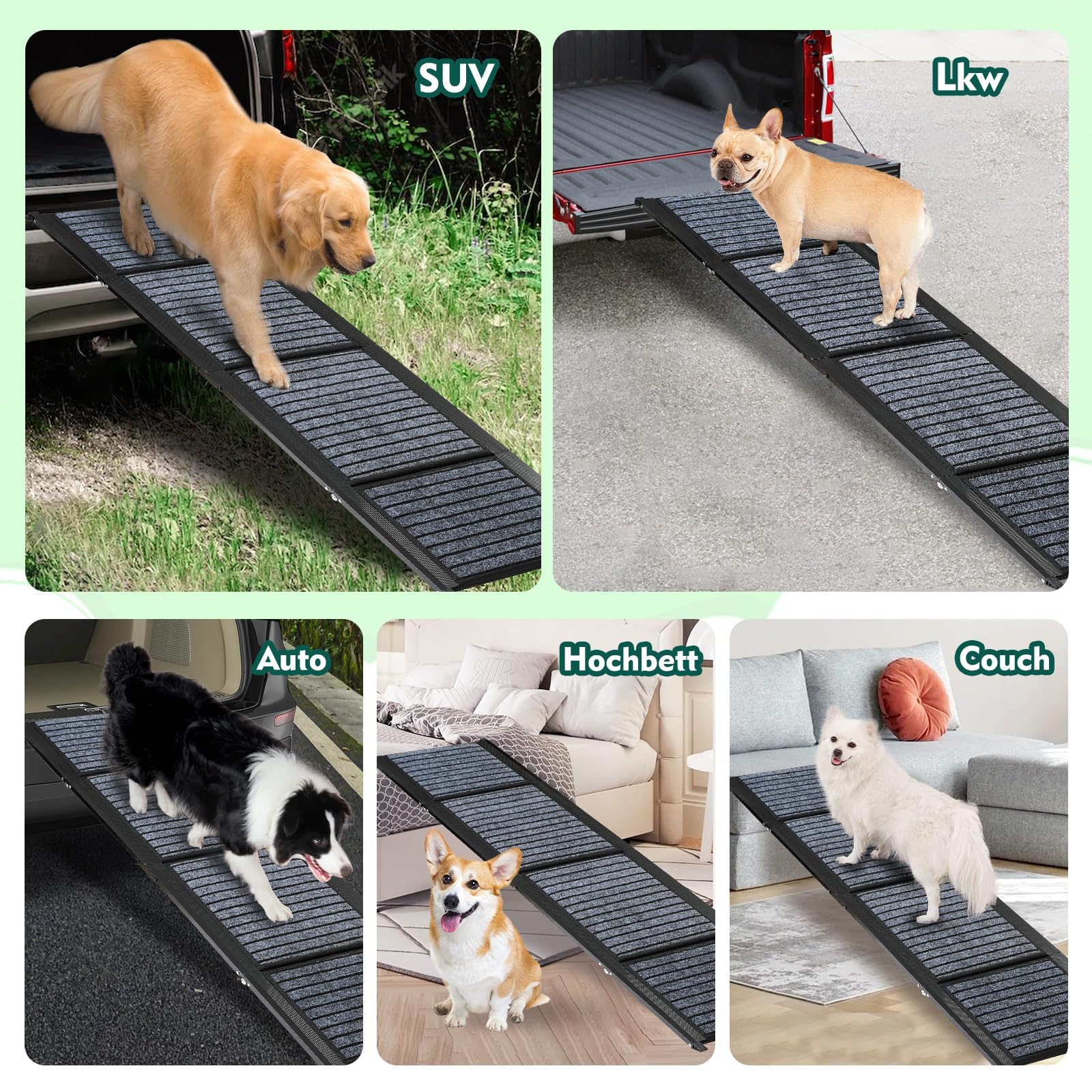 170 cm hondenhelling, inklapbaar met antislip tapijtoppervlak, hondentrap voor SUV's, vrachtwagens en outdoor trappen, draagbare en duurzame
