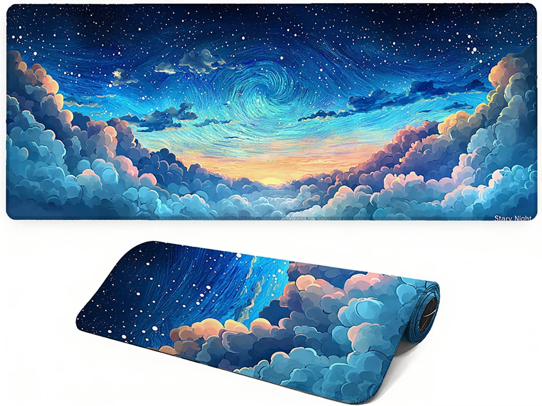 Lpfieonn Himmel Großes Schreibtischunterlage, XXL Schreibtischunterlagen, Blau XXL Wasserdicht Gaming Mousepad mit Vernähter Rand und Rutschfeste Gummibasis, für Laptop/Hause/Büro 120x60cm PF-3397
