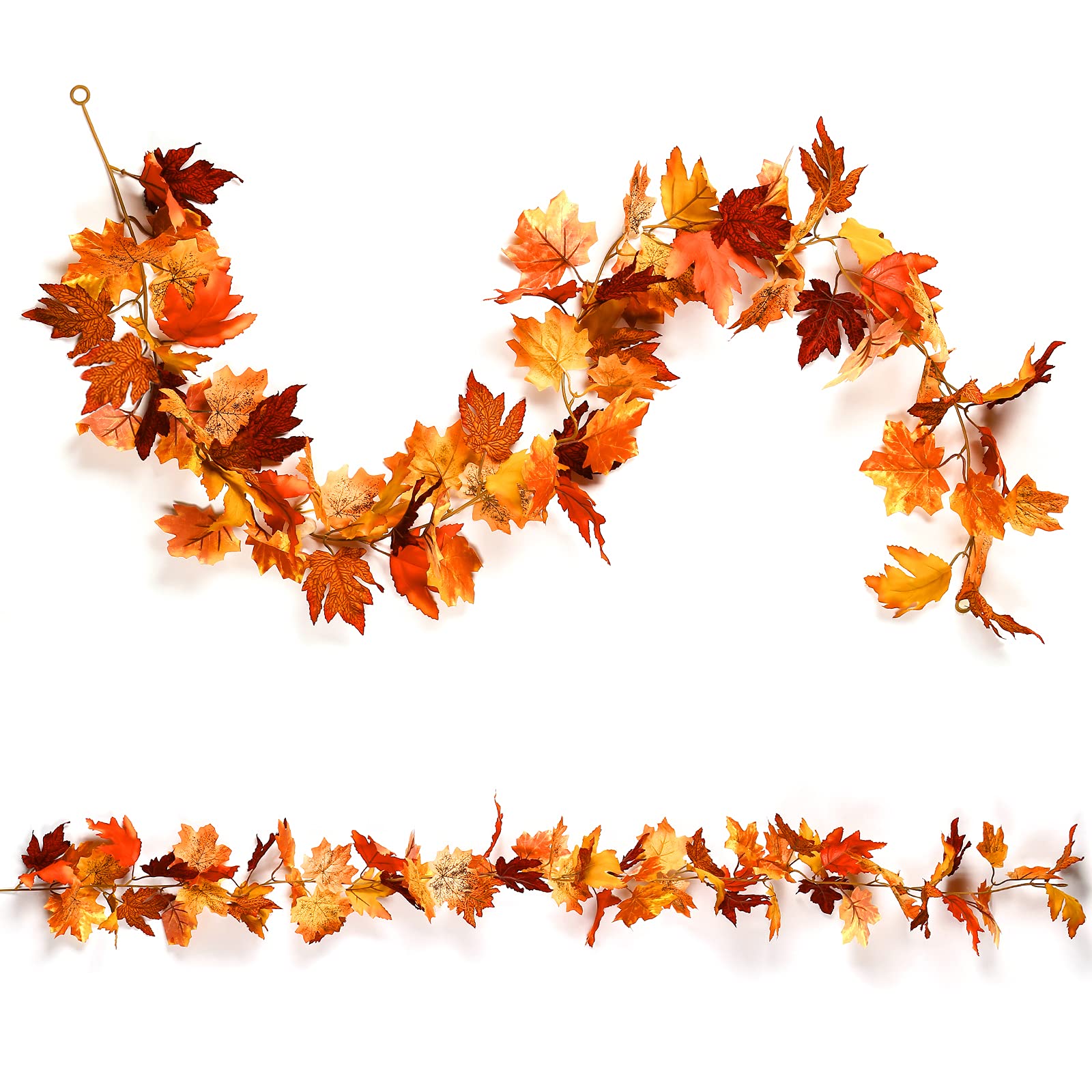 RFWIN 2 Pack Artificial Autumn Maple Leaf Garlands Fall Hanging Vine Fake Foliage Garland, Home Wall Doorway Fireplace Backdrop Dinner Decor for Thanksgiving Party Christmas Wedding