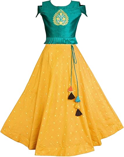 Fashion Dream Girls Ethnic Wear Jacquard Silk Embroidered Western Style Full Stitched Lehenga Choli Set (Readymade)