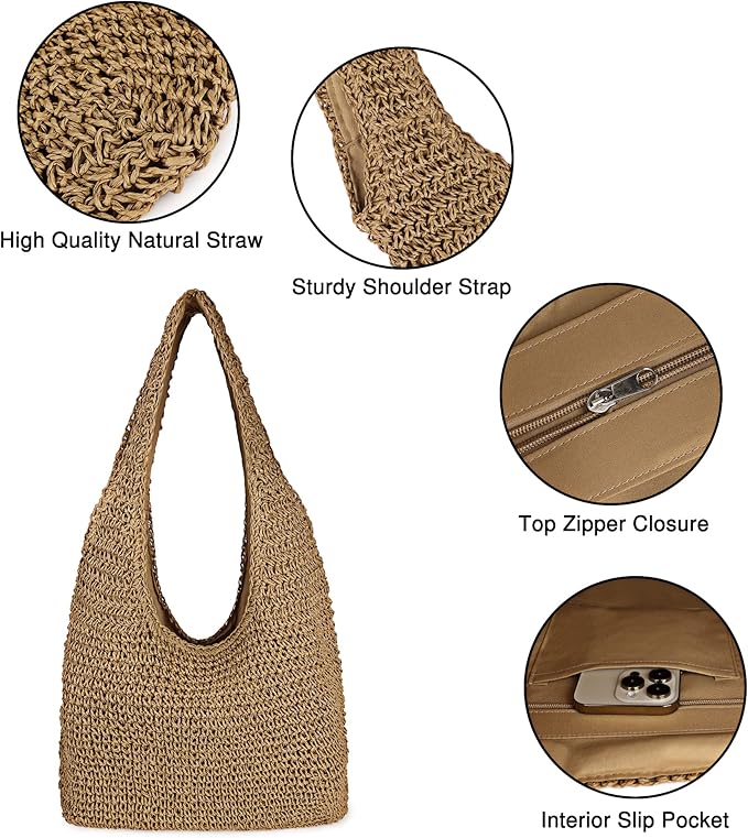 Bolso grande de paja tejido para mujer miniatura 5