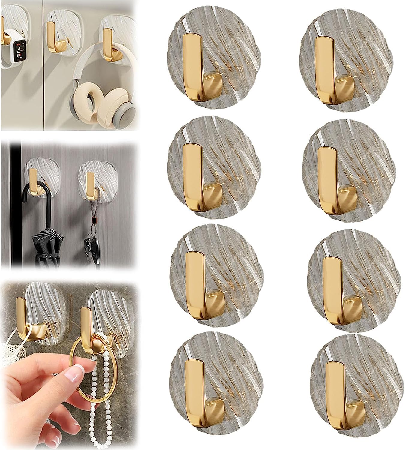 ArKinzed Exquisite Punch-Free Light Luxury Small Hook, Adhesive Hooks, Clothes, Hats,Acrylic Strong Viscose Transparent Sticky Hook Bathroom Decoration Seamless no Punching Coat Hanging(8Pcs)