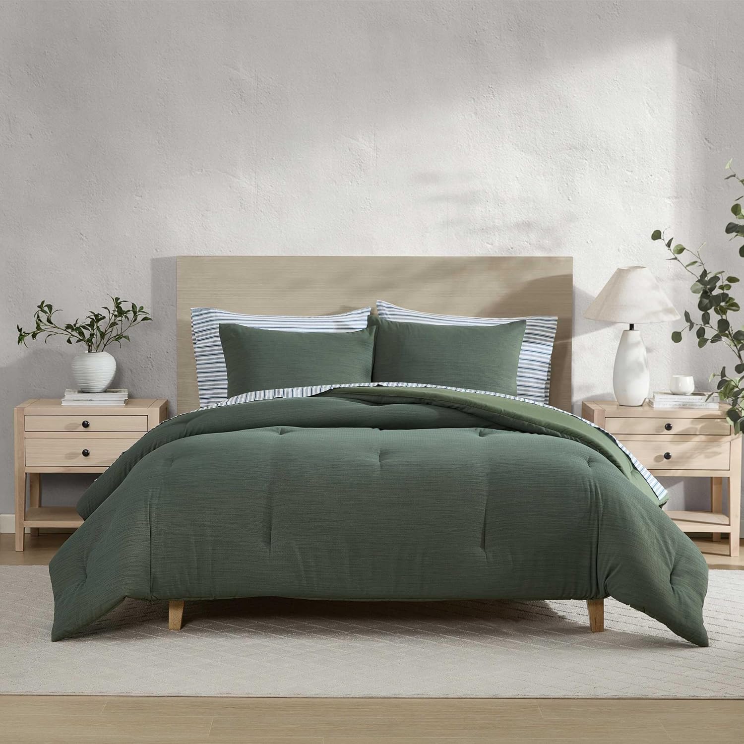 Nautica - King Comforter Set, Soft & Smooth Reversible Micro Chevron Woven Bedding w/Matching Pillowcases, 3 Piece Bed Sets (Herringbone Chenille Green)