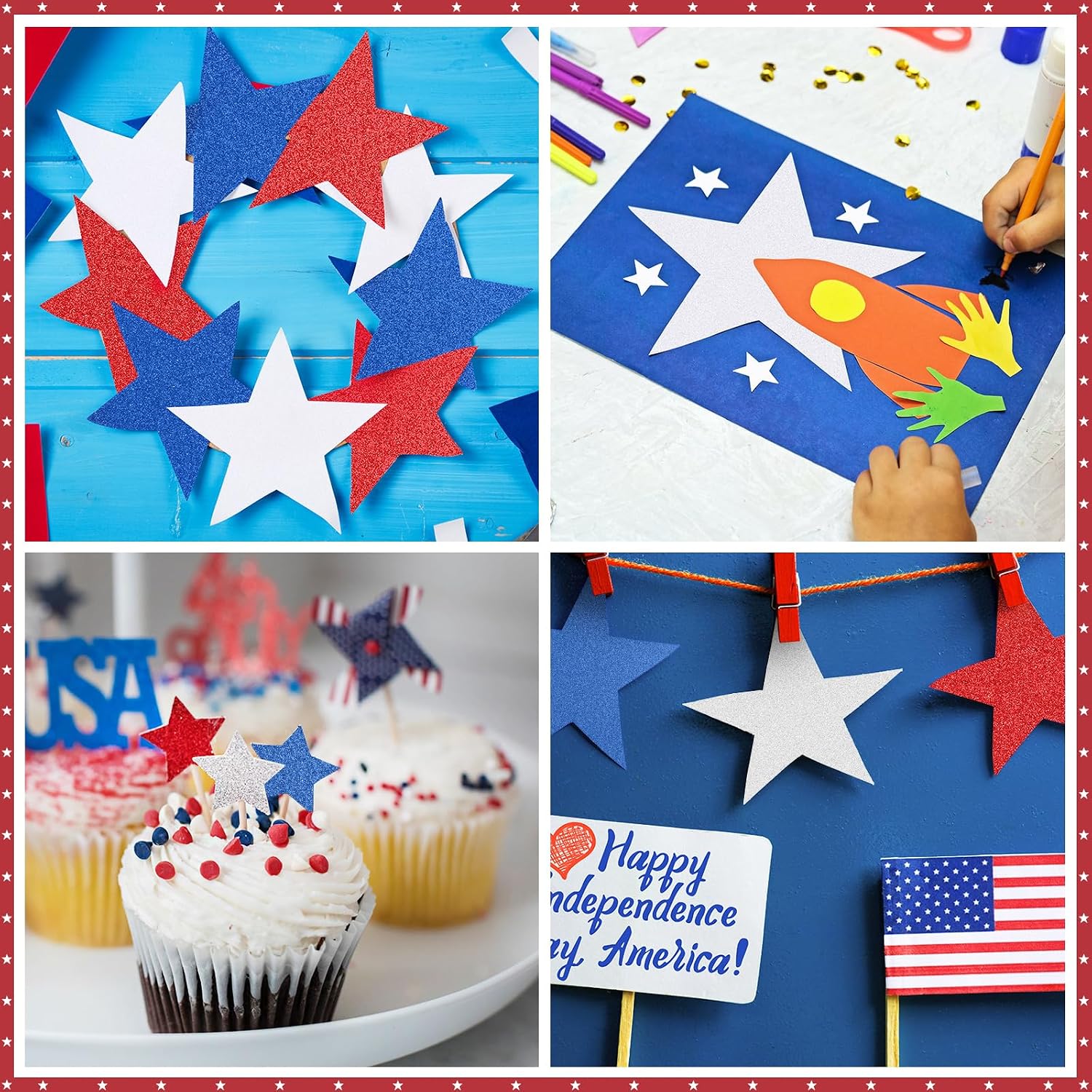 60 Sheets Red White Blue Cardstock 8.5x11 Card Stocks Patriotic Glitter Scrapbook Paper 4th of July Red Blue Construction Paper for Crafts Invitation Cards Home School Office Patriotic Party Supplies