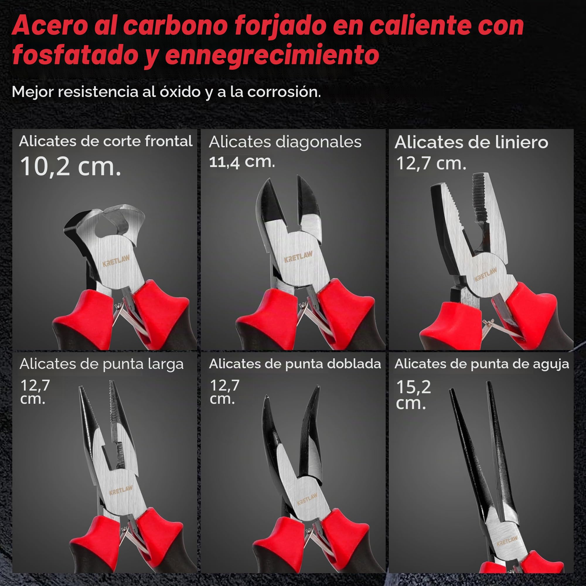 KRETLAW Juego de Alicates Mini 6 Piezas – Punta fina, punta larga, punta curva, corte diagonal, corte frontal y electricista para bricolaje, reparación electrónica y joyería con estuche