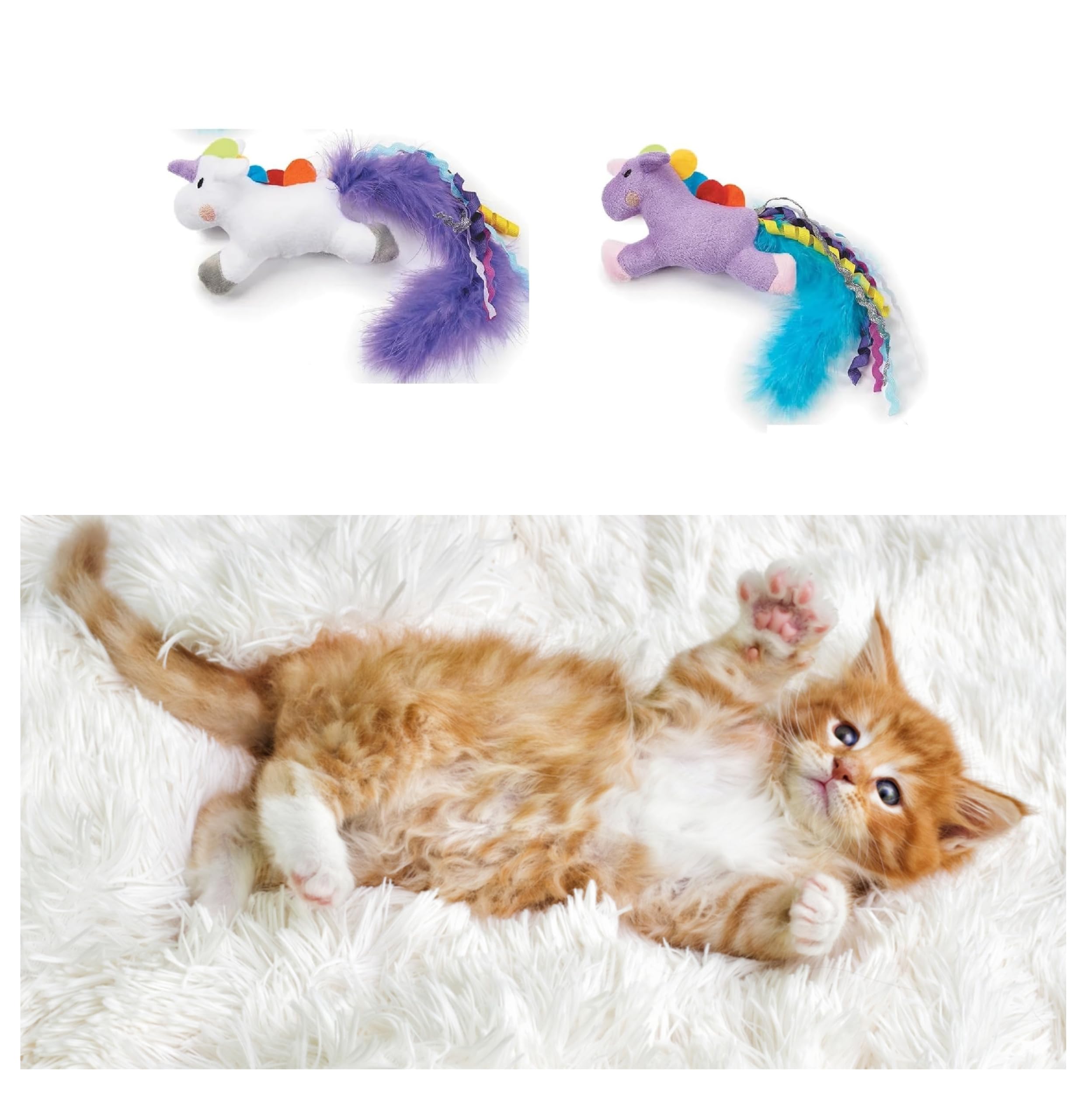 11 Inch Unicorn Teaser Toy for Cats and Kittens Bright Feathers Rainbow Mane Choose Color or Set (Lavendar)