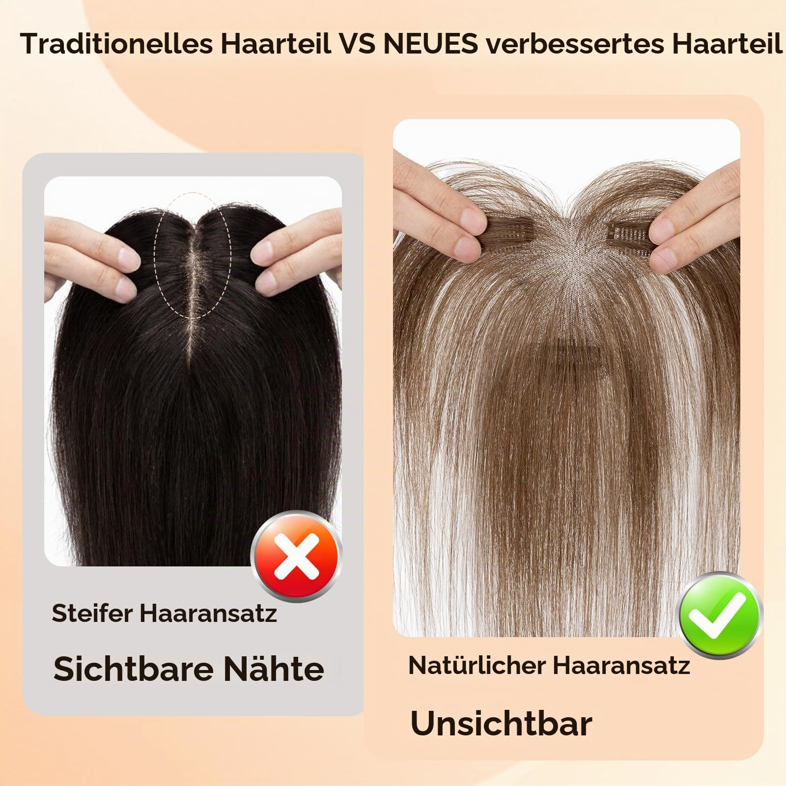 S-noilite Echthaar Toupets für Frauen Dunkelbraun - 9x12cm T-Sharp Haar Toppers Clip in Haarteile Echthaar mit Wispy Pony 13 Gramm