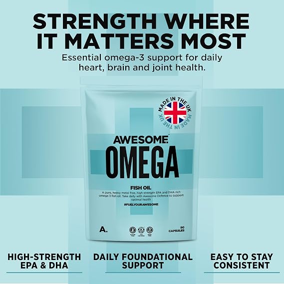 Awesome Supplements - Awesome Health - Omega 3 - Pure Fish Oil - Support Heart Health & Brain Function -Heavy Metal Free - 90 Capsules