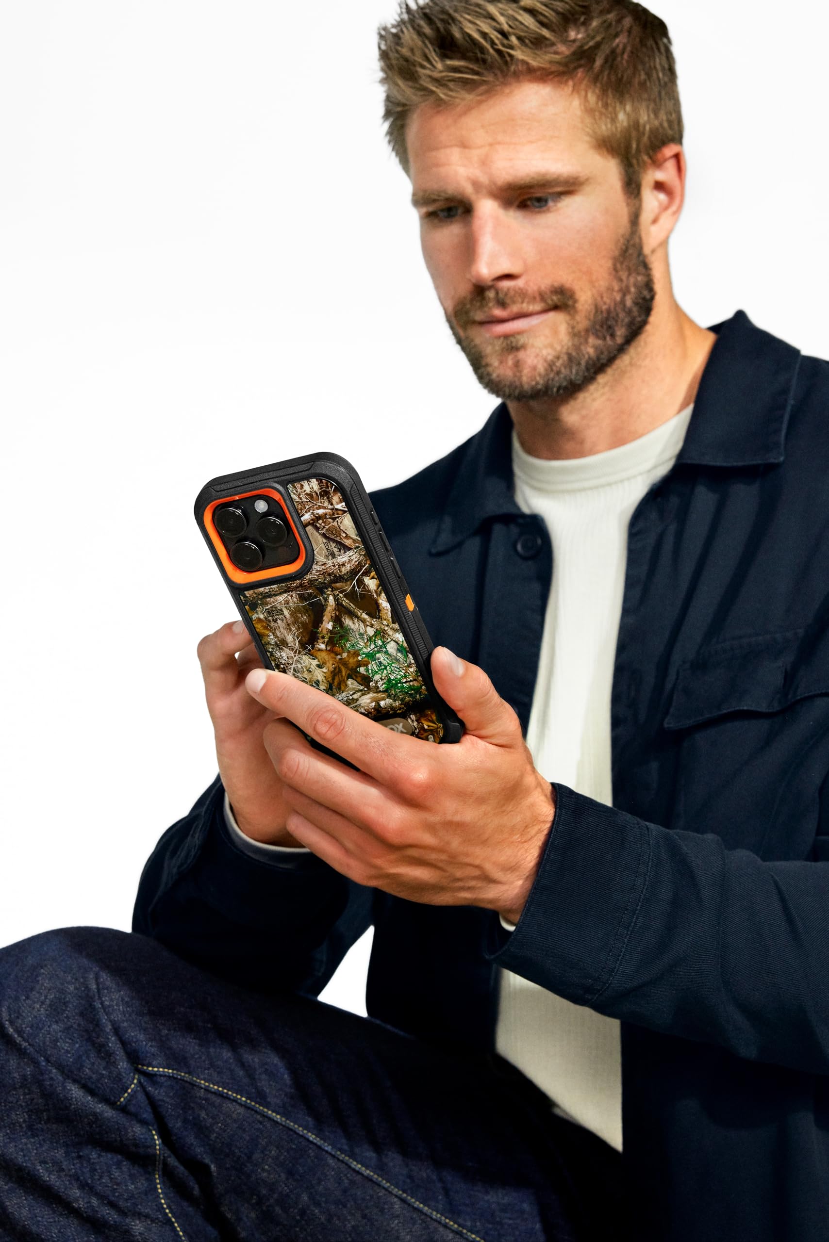 OtterBox IPhone 15 Plus & IPhone 14 Plus (Only) - Defender Series Case - Realtree Blaze Edge (Camo) - Case Only - Screenless - Rugged & Durable - With Port Protection - Microbial Defense Protection