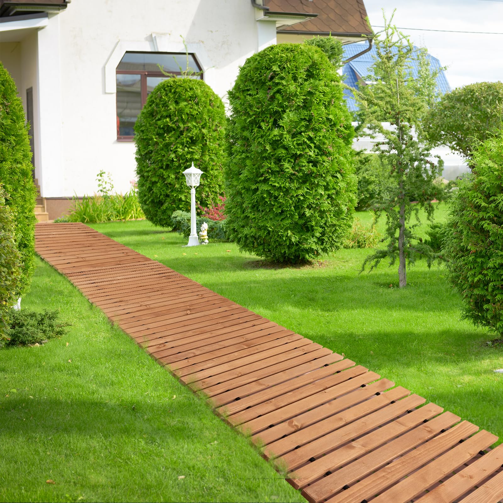SOARS Camino de Madera Enrollable 245 cm - con Alambre, Textura Antideslizante y Resistente al Mal Tiempo - Ideal para Jardín, Patio y Playa (245 x 55cm)
