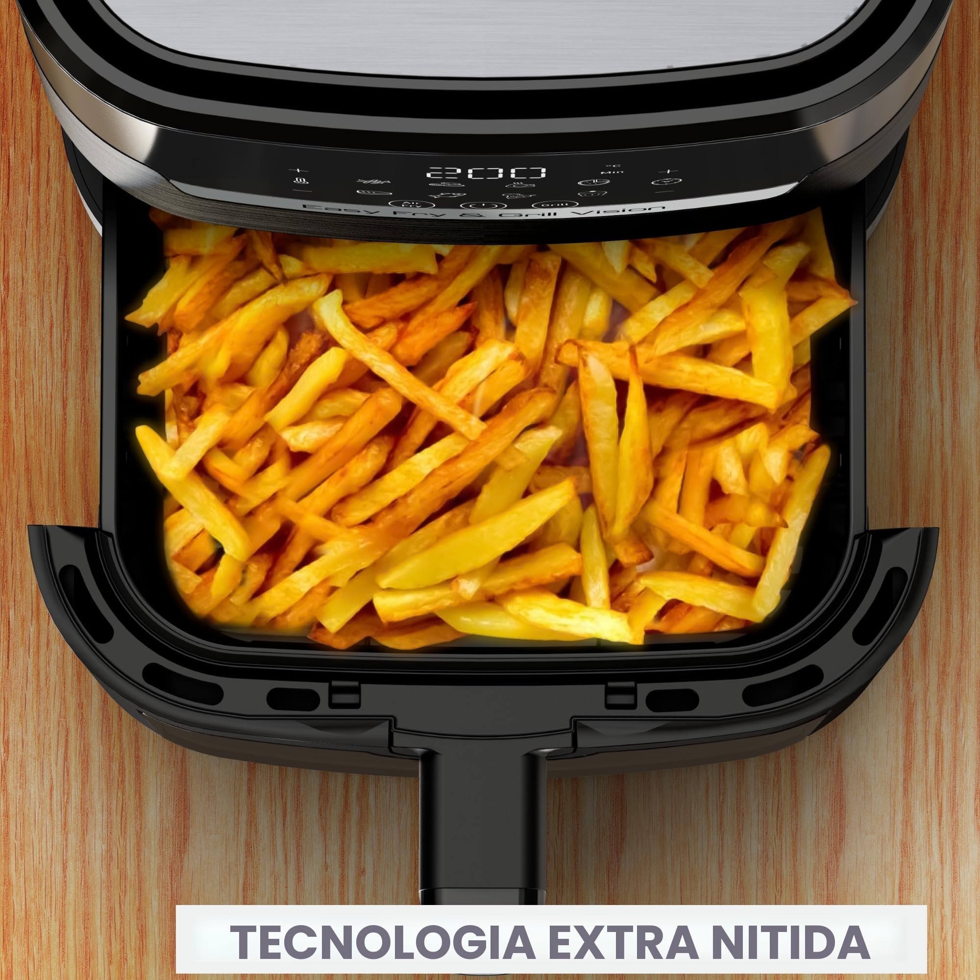 Moulinex Easy Fry & Grill Vision Friggitrice ad Aria 4.2 Litri/ 1Kg, Griglia Elettrica, Fino a 6 Persone, Griglia Removibile, 8 Programmi, Tecnologia Grill e Extra Crisp, App per Ricette,EZ5068